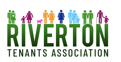 Logo for Riverton Tenants Association featuring stylized figures of families and pets above the organization's name.
