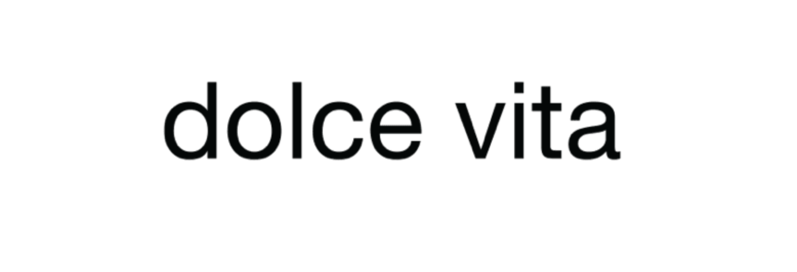 Text on a white background that reads 'dolce vita' in black font.