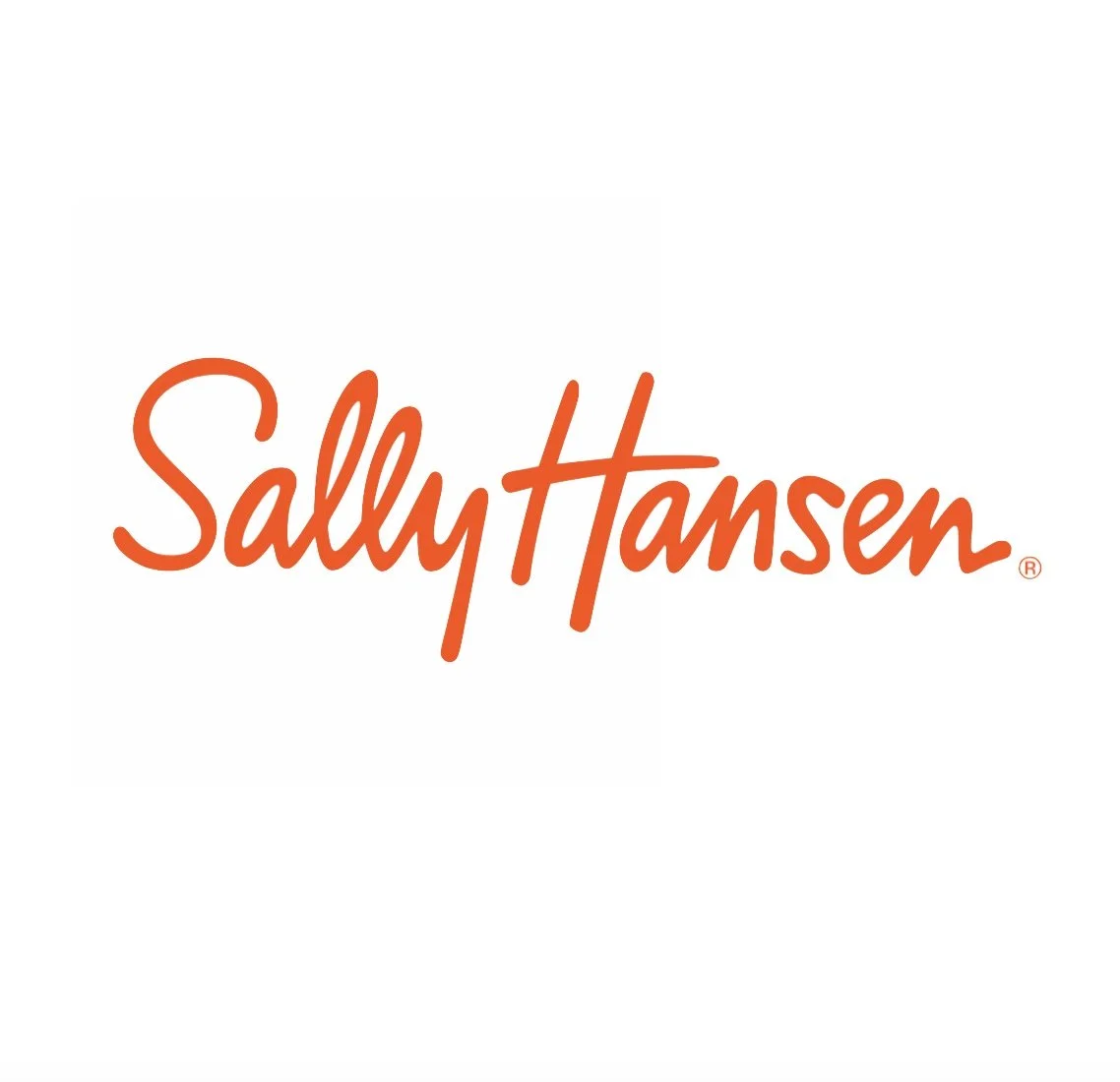 Sally Hamsen logo in orange cursive font on a white background.