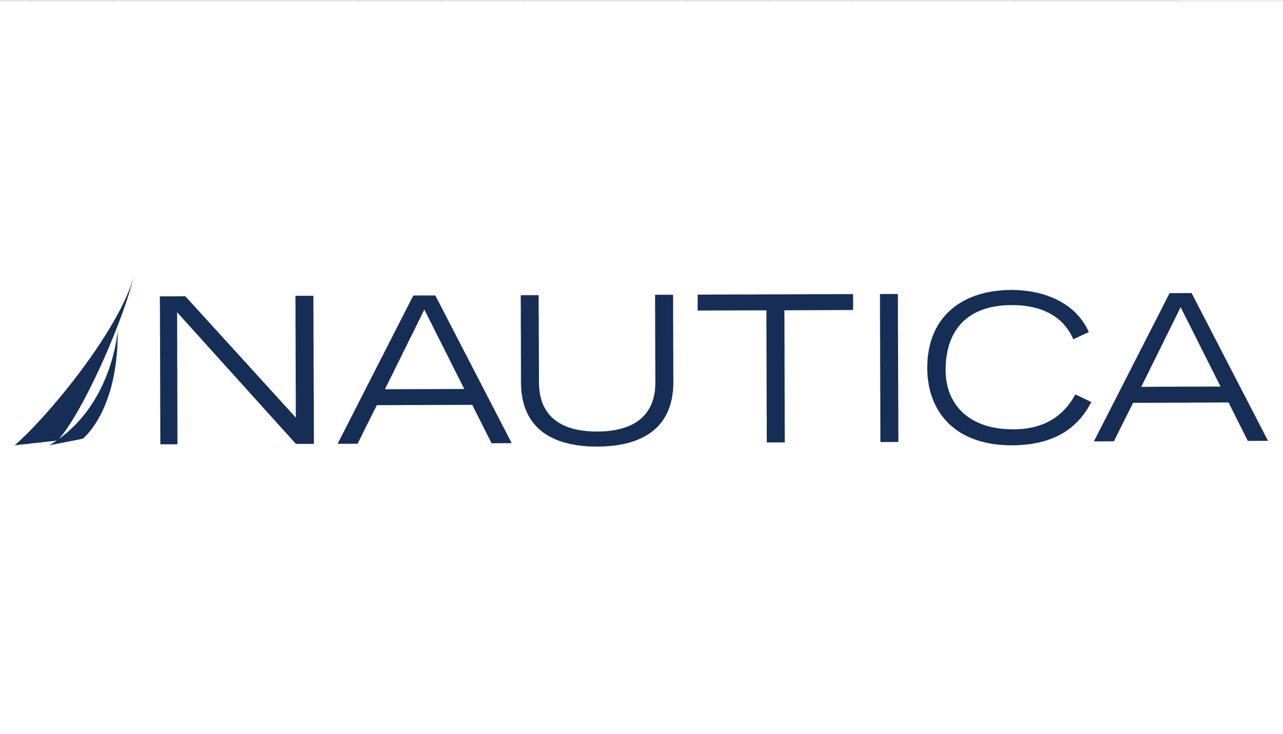 Nautica logo in navy blue text with a sailboat icon on the left.