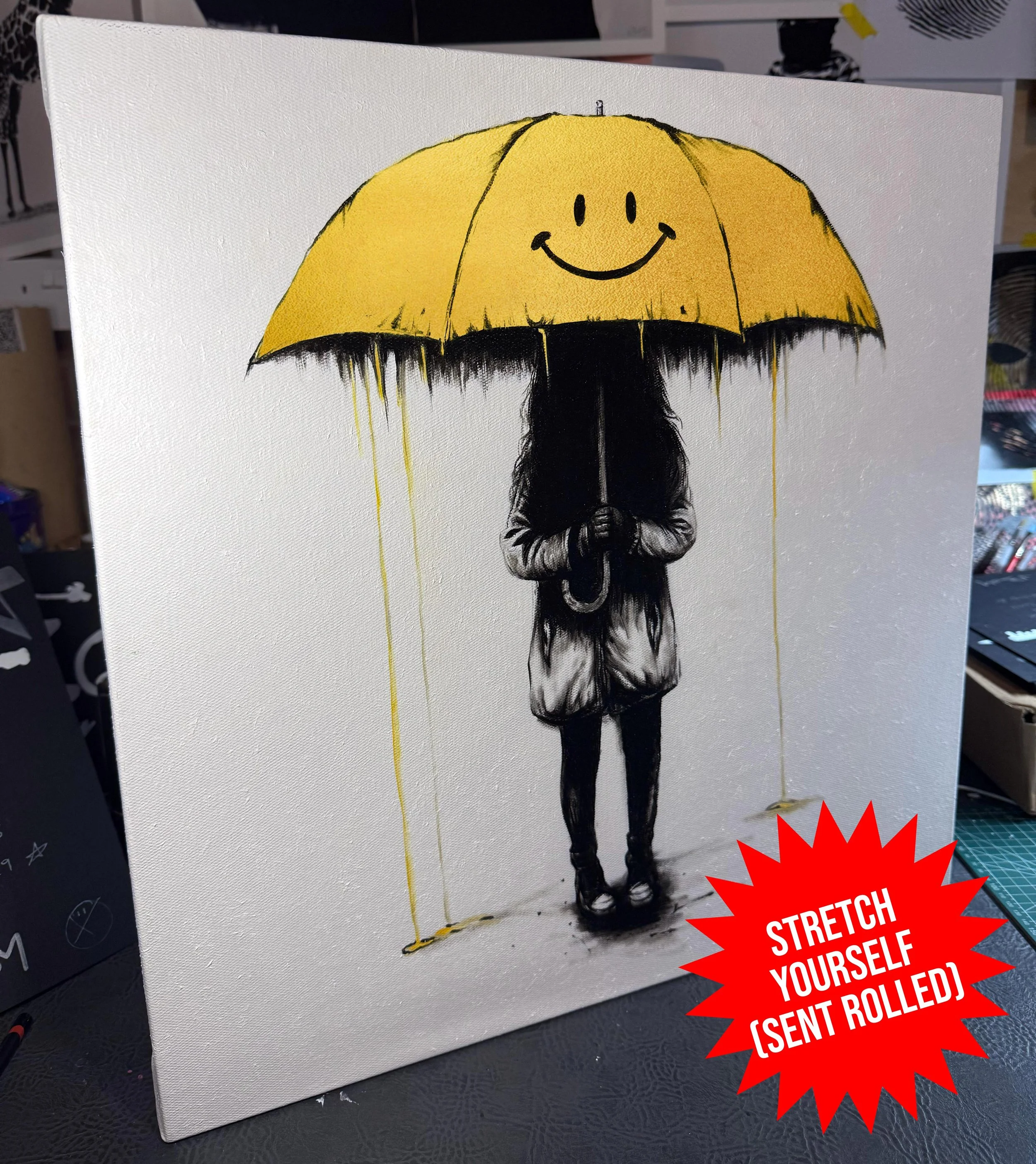 GOLDEN SMILE - 40 X 40CM PAINTING ON UNSTRETCHED CANVAS