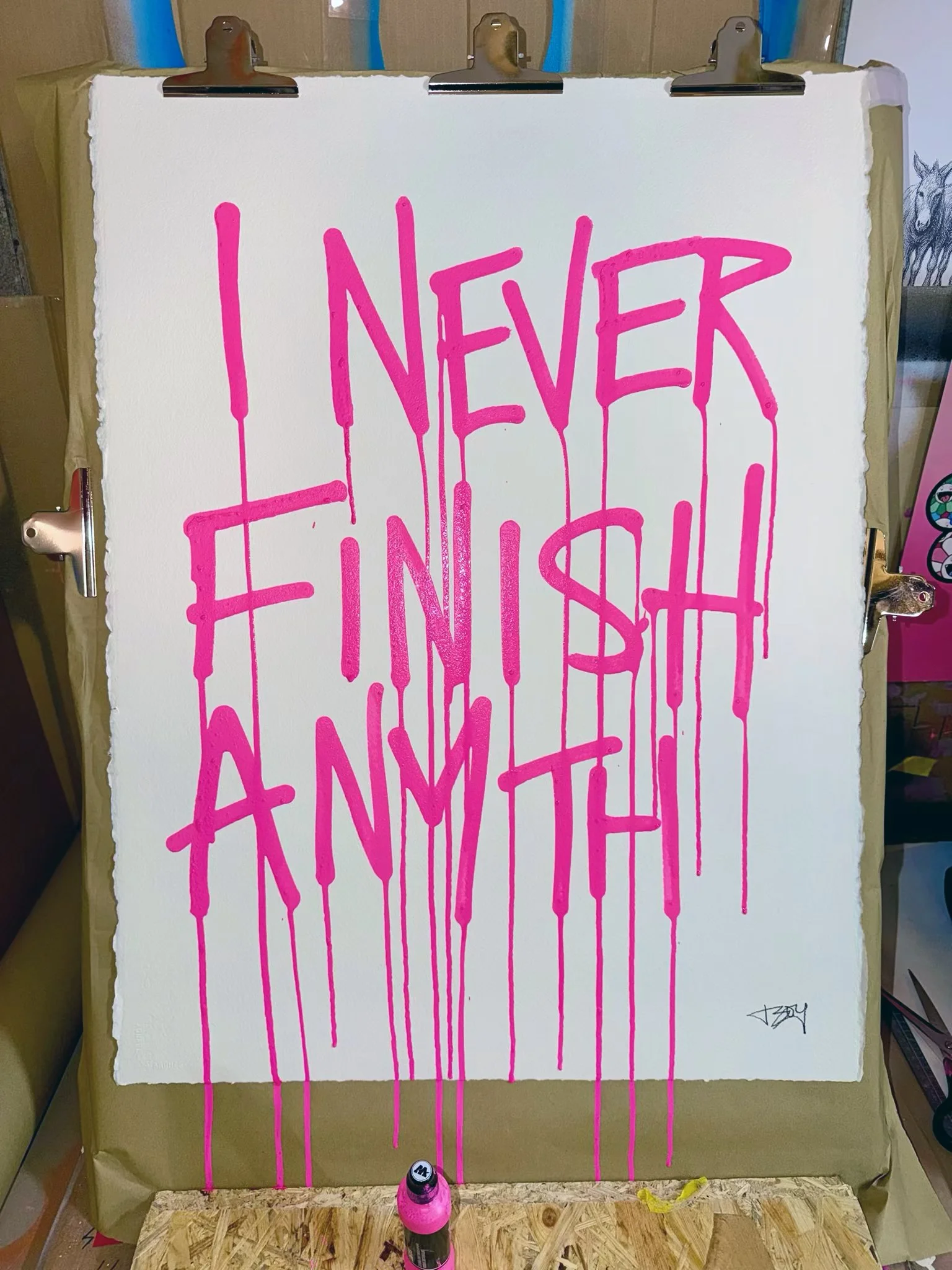 I NEVER FINISH (NEON PINK SUPER DRIP) - 1/1 ORIGINALS ON ARCHES PAPER