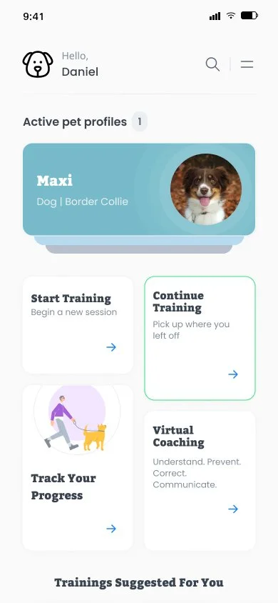 Sample of user interface for K9 Coach Dan app