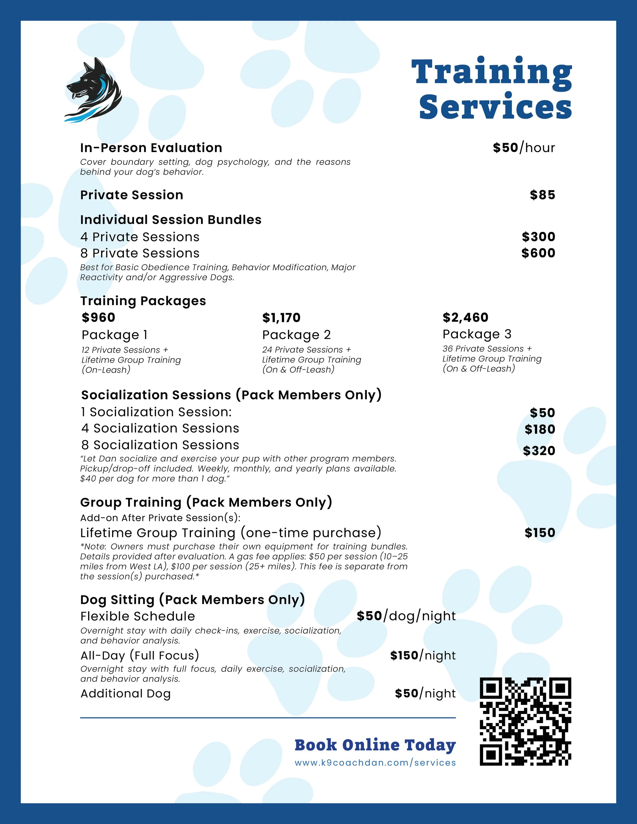 (Front) Training Services price list flyer