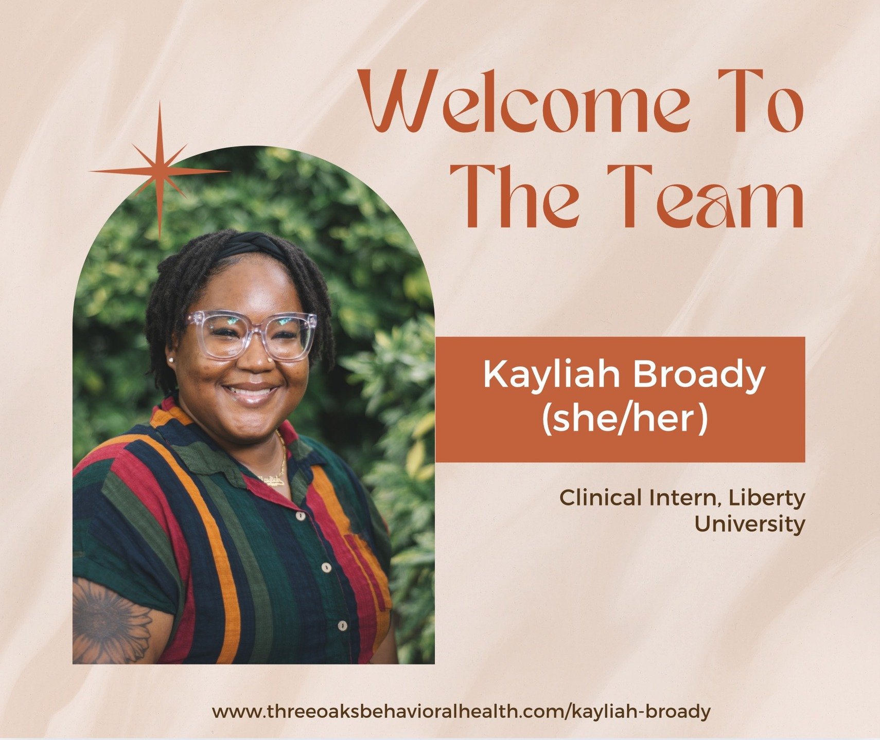 🎉 Help us give a warm welcome to Kayliah Broady (she/her), our newest Clinical Intern! 💚

Kayliah joins us from Liberty University&rsquo;s Clinical Mental Health Counseling program and brings a deep passion for working with children&mdash;but she&r