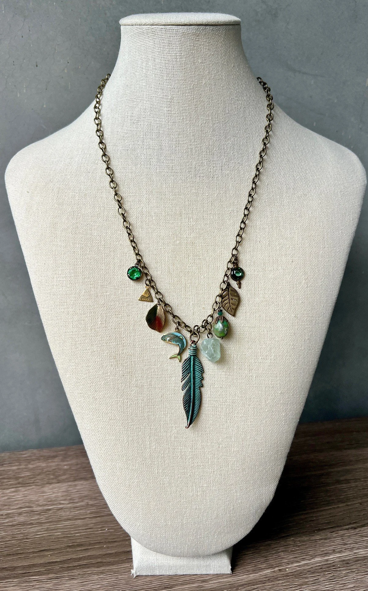 blue/green charm necklace