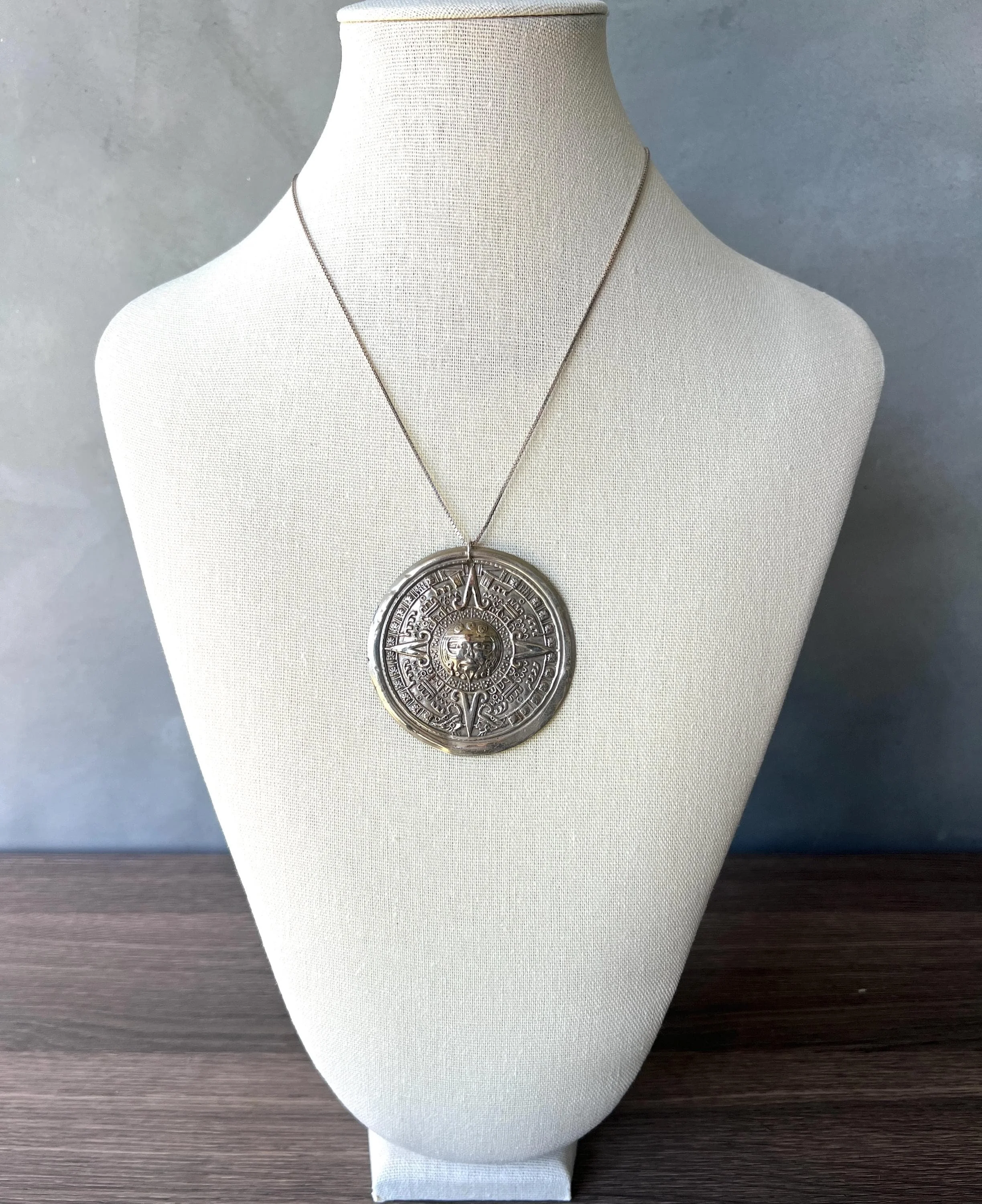 mayan aztec calendar silver necklace