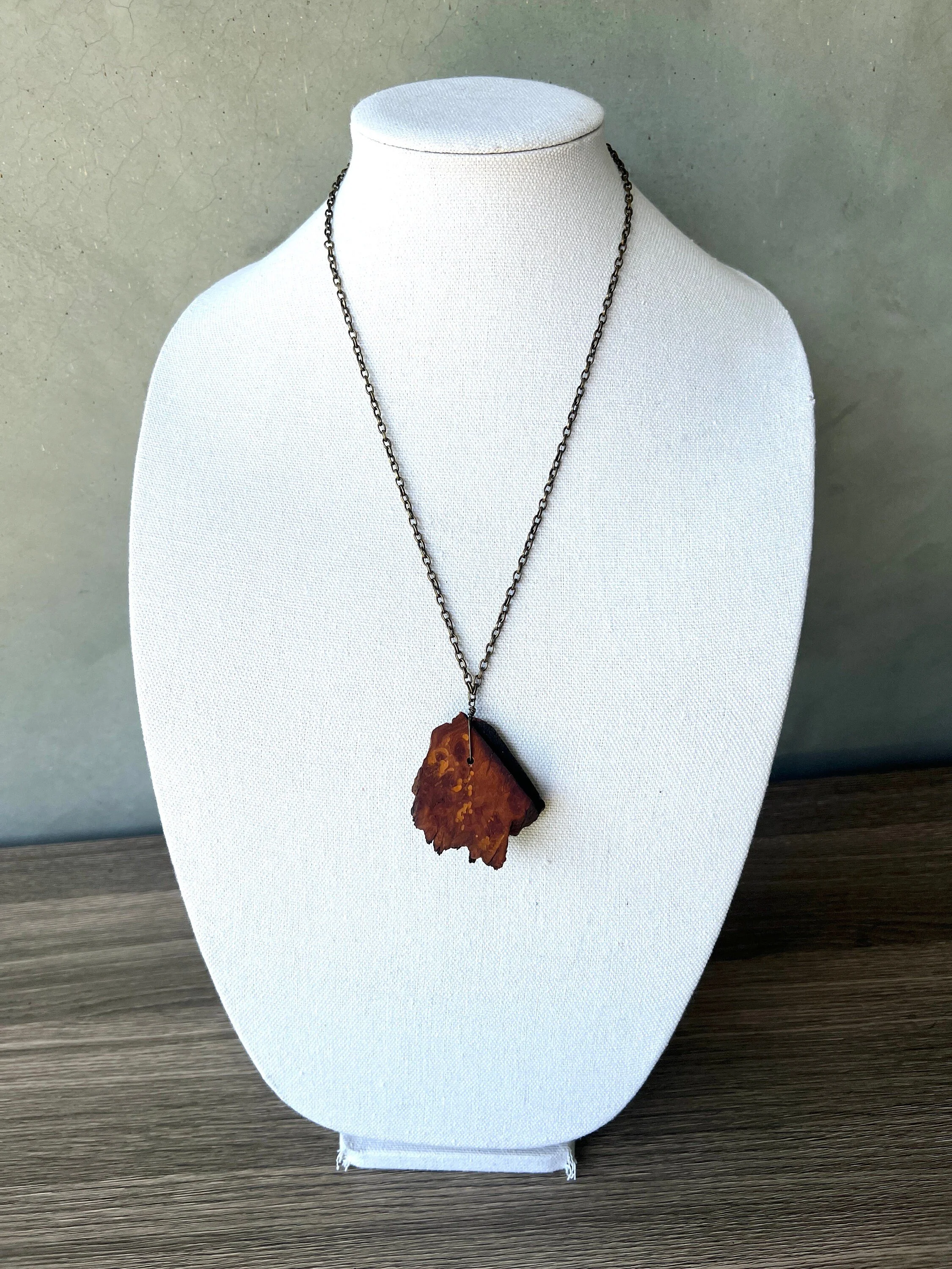 rough olive burl chunk necklace