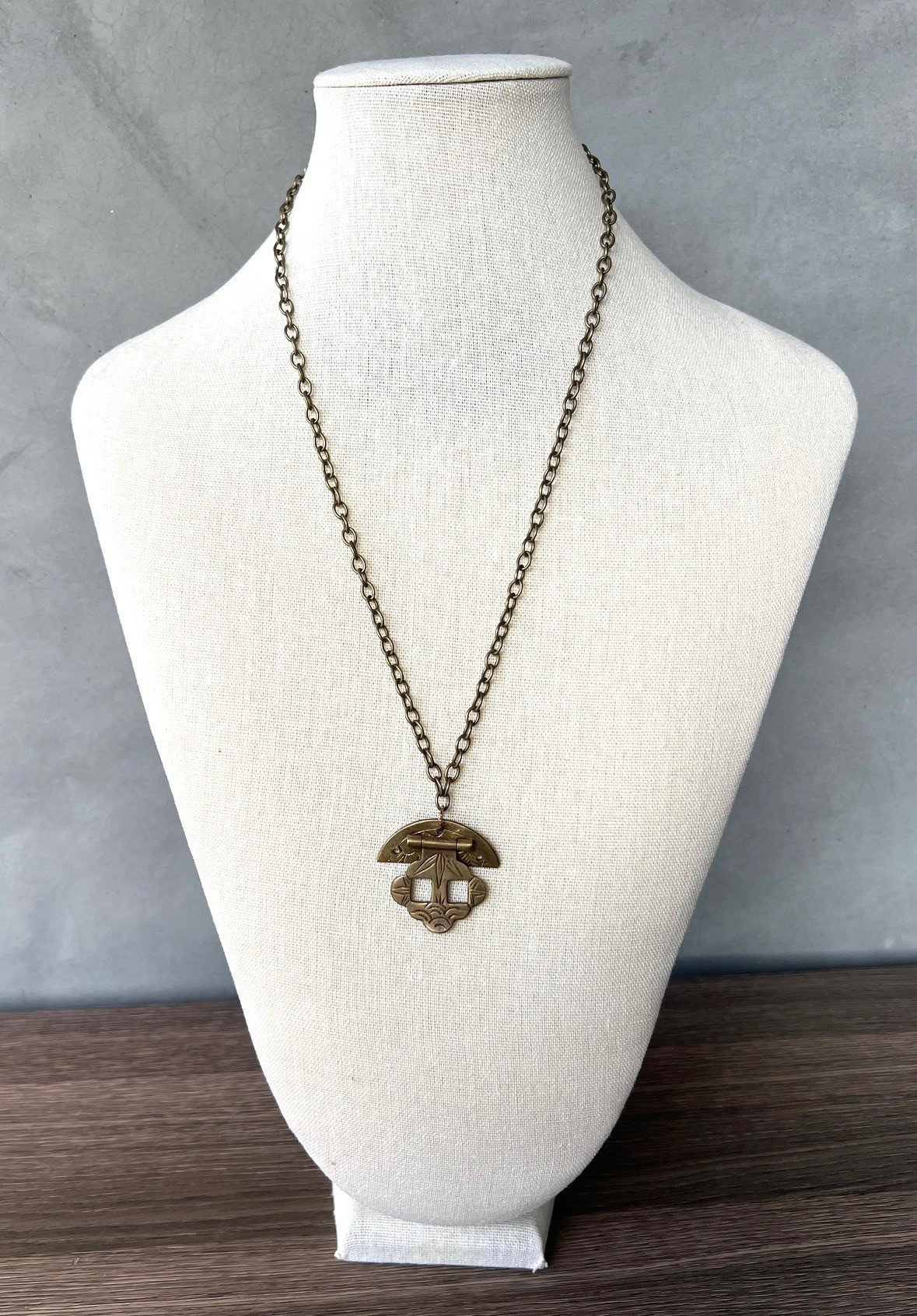 antique brass chinese clasp necklace