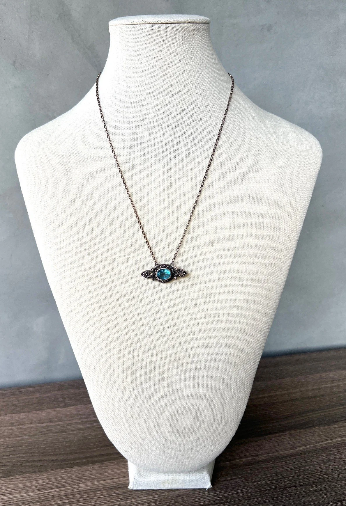 vintage topaz + marcasite necklace on silver chain