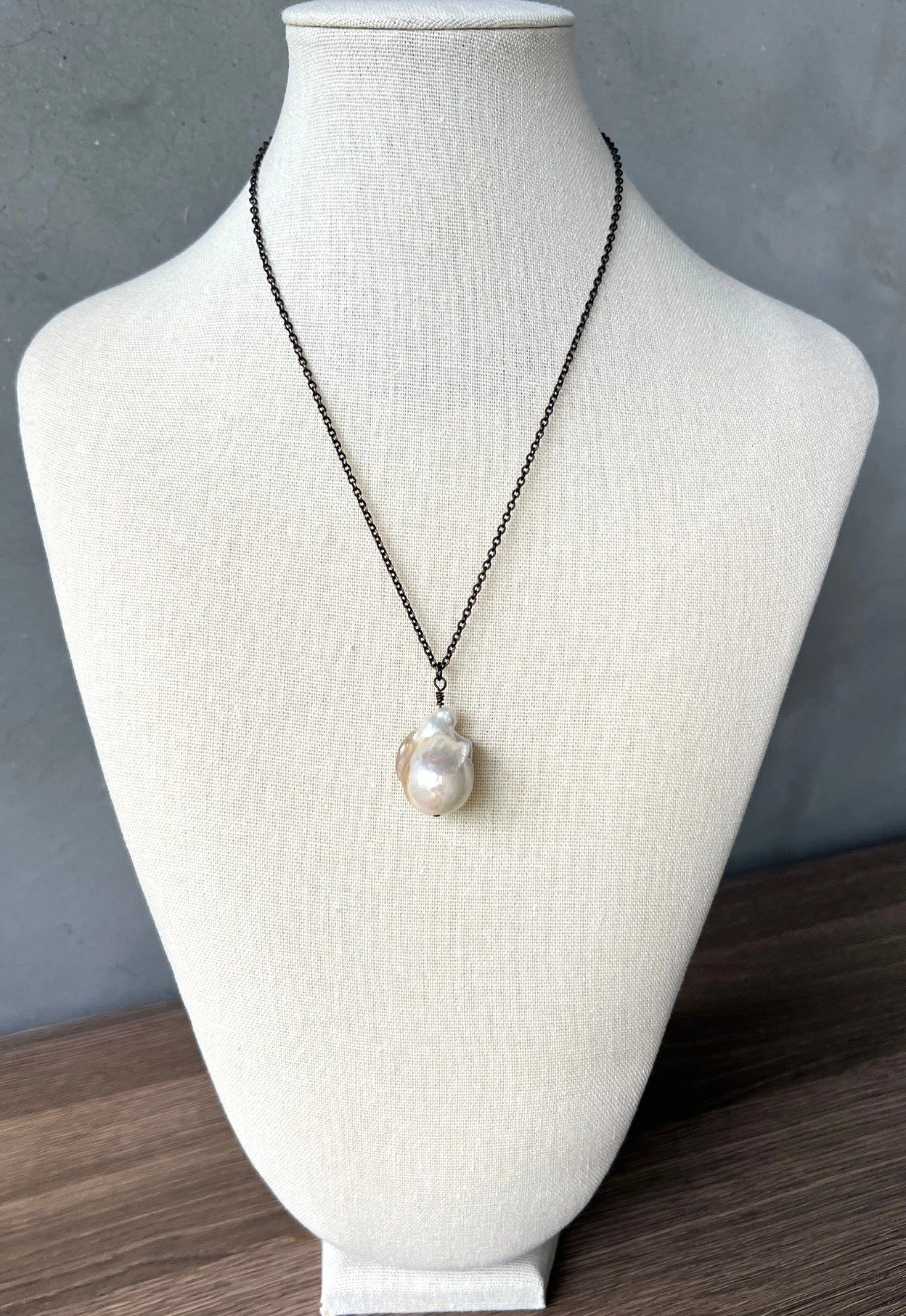 lush baroque pearl on rustic chain