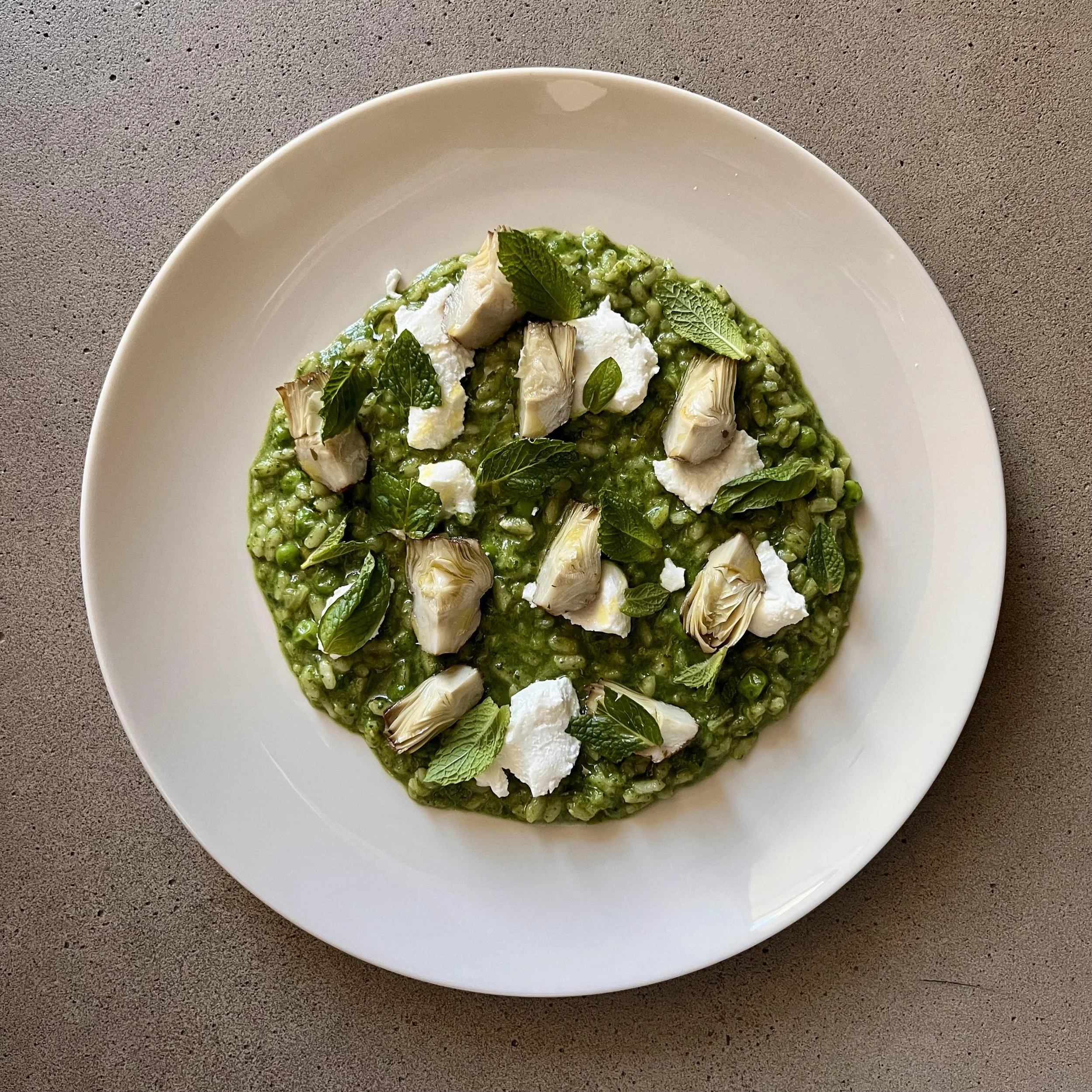 Risotto Verde with Artichoke Hearts &amp; Chevre
