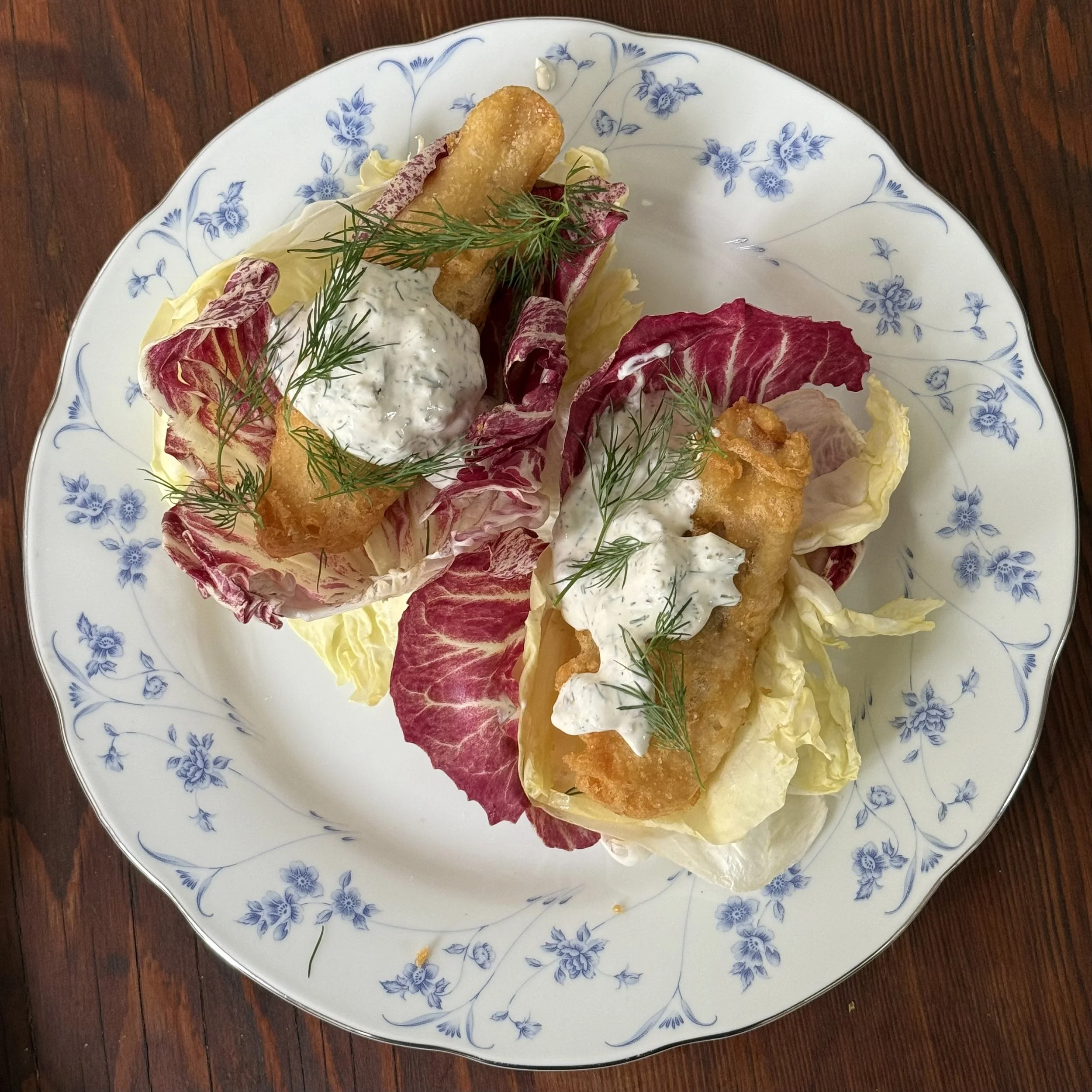 Beer-Battered Rockfish Radicchio Wraps with Yogurt Tartar