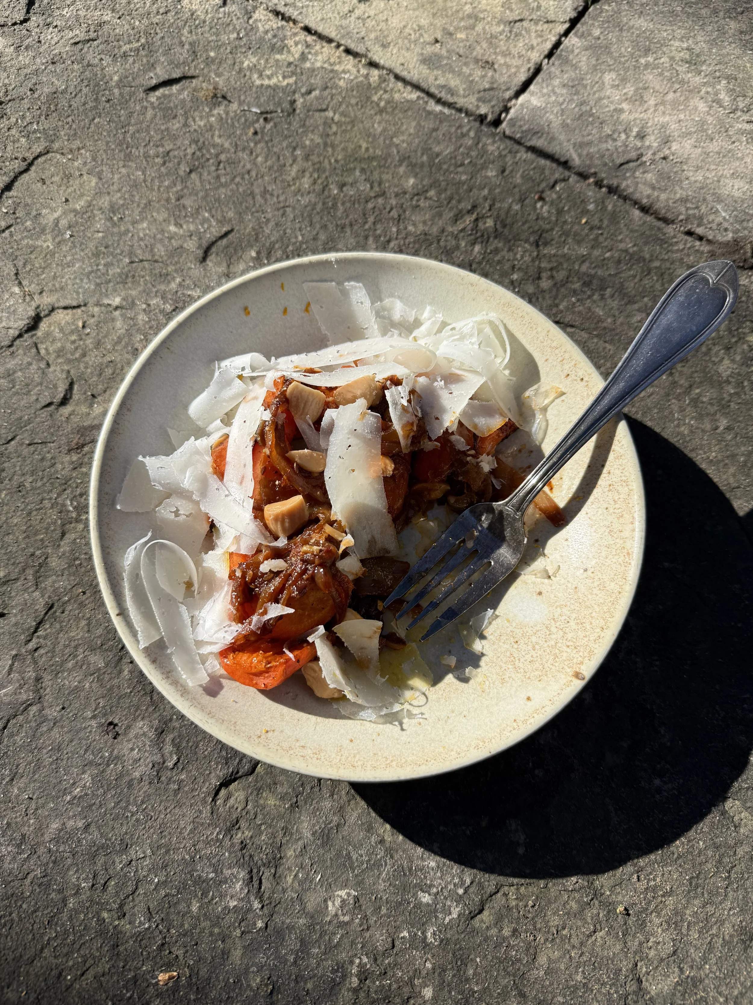 Roasted Carrots with Harissa Onions, Almonds &amp; Manchego