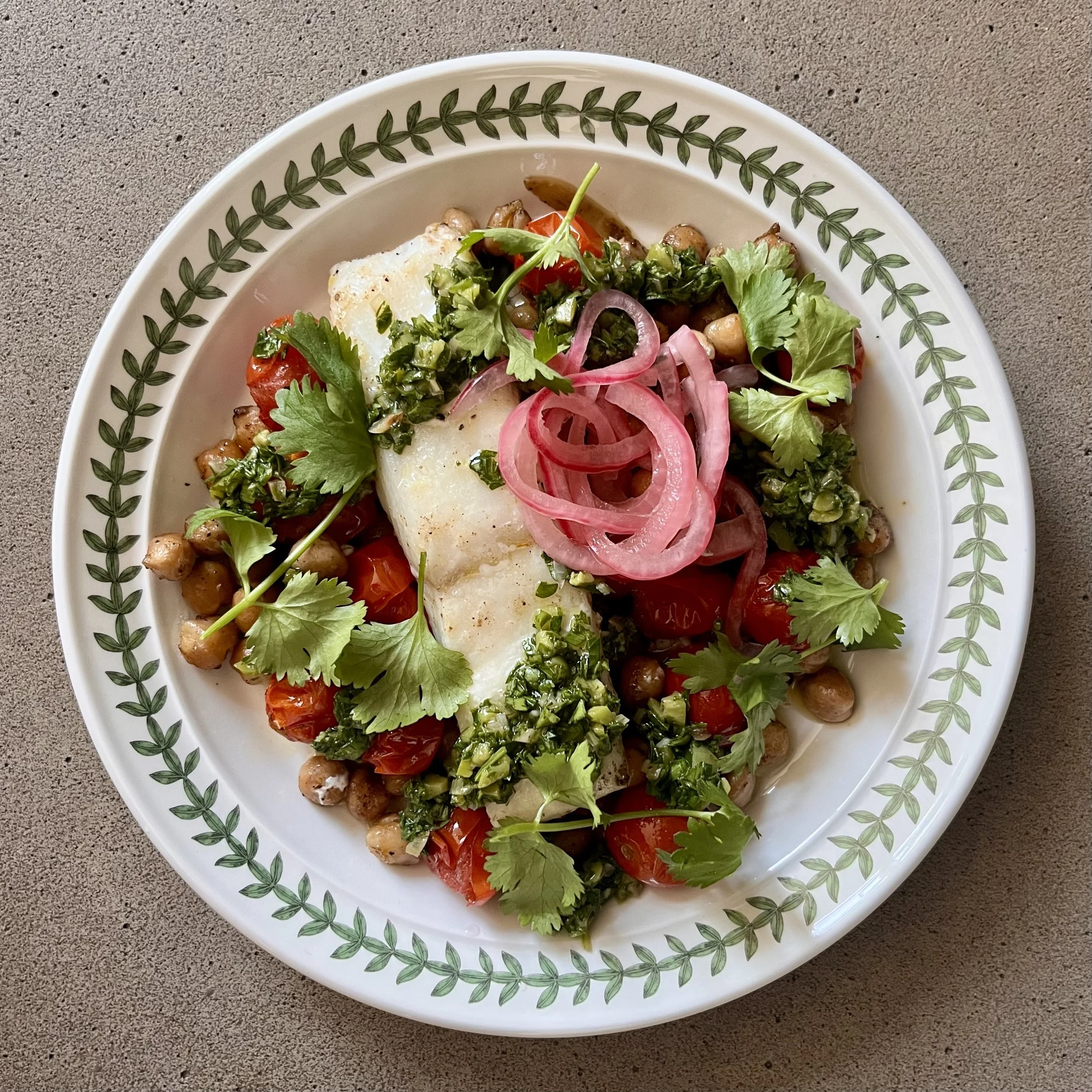 Baked Halloumi with Chickpeas &amp; Cherry Tomatoes