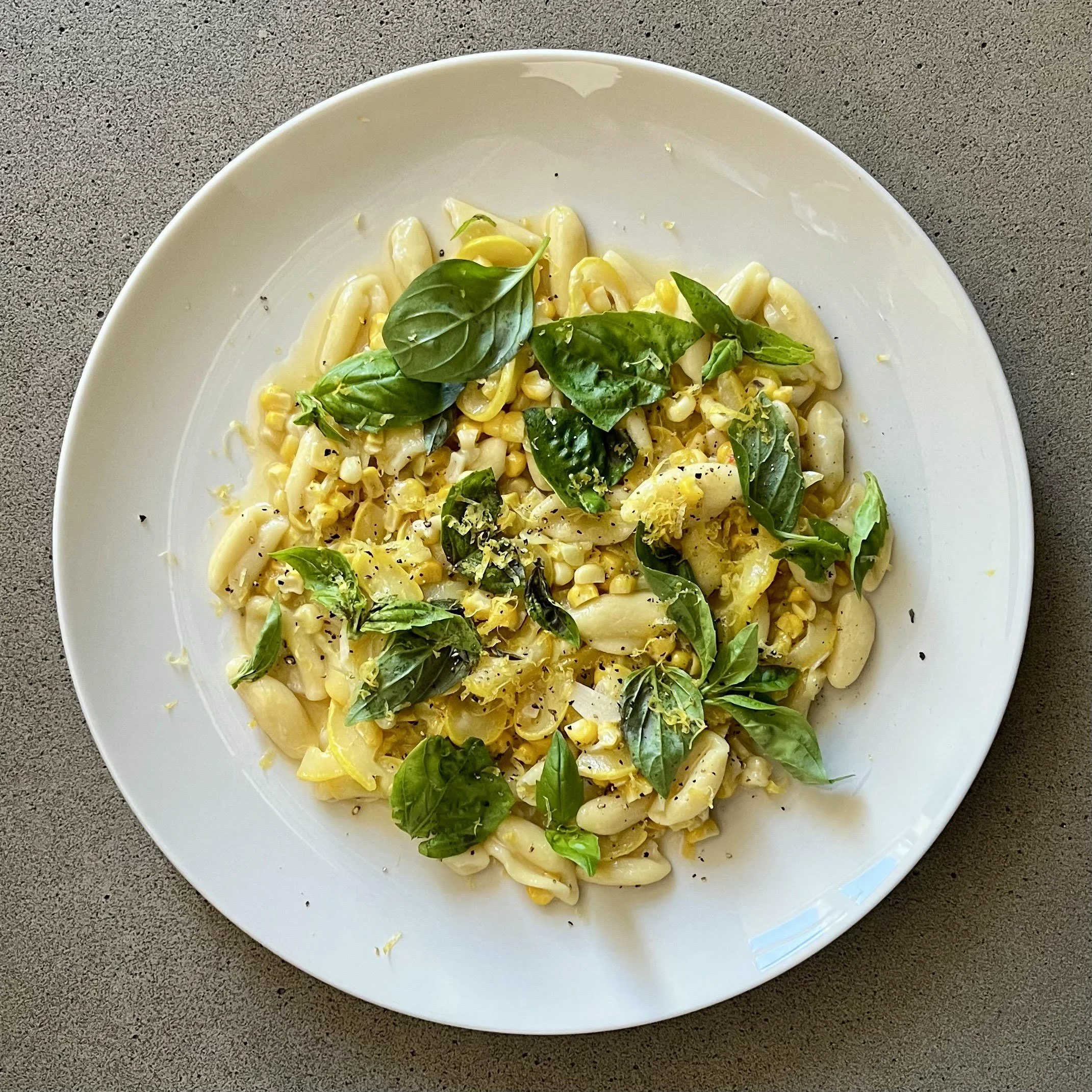 Summer Squash, Corn &amp; Anchovy Pasta