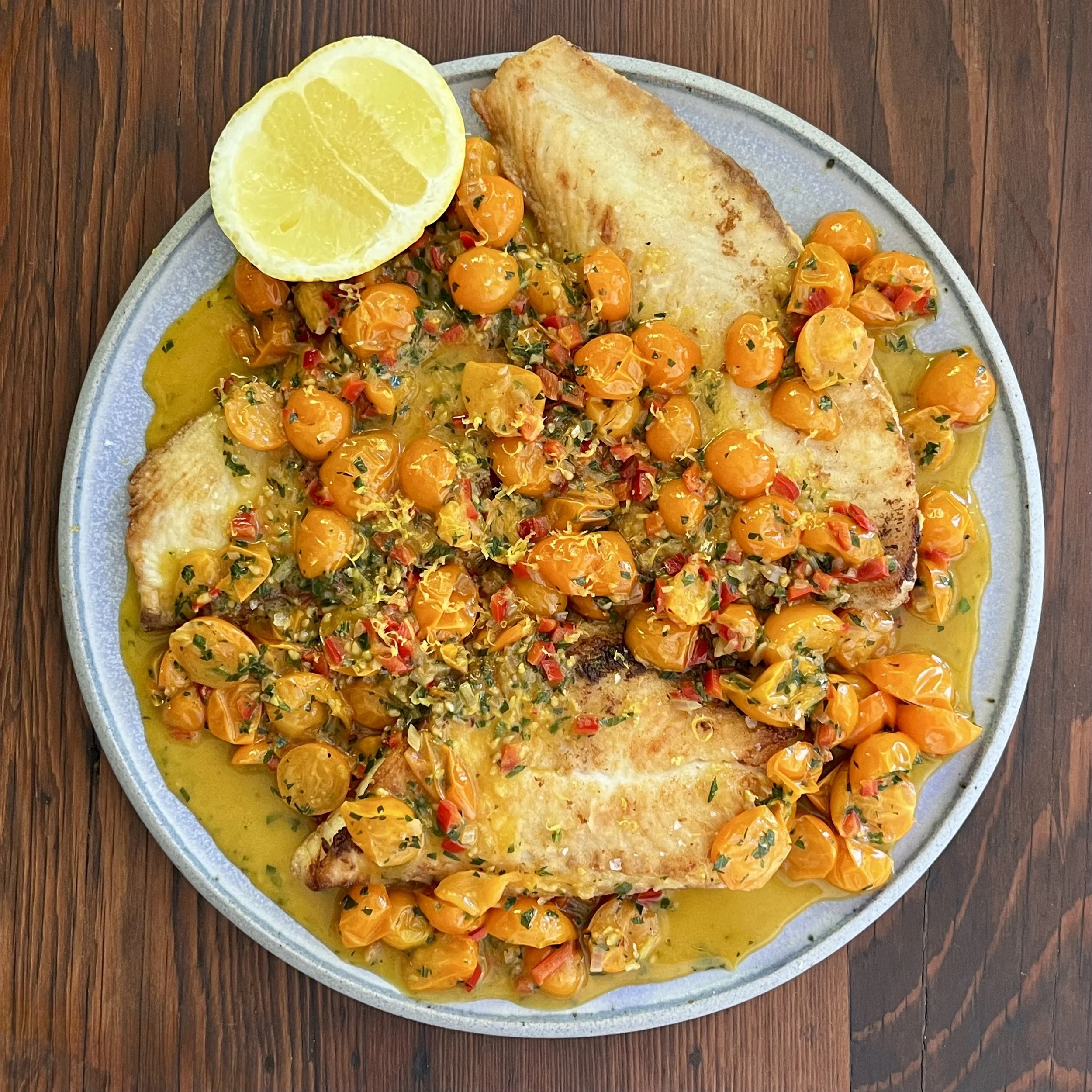 Pan-Fried Petrale Sole with Sungold Tomatoes
