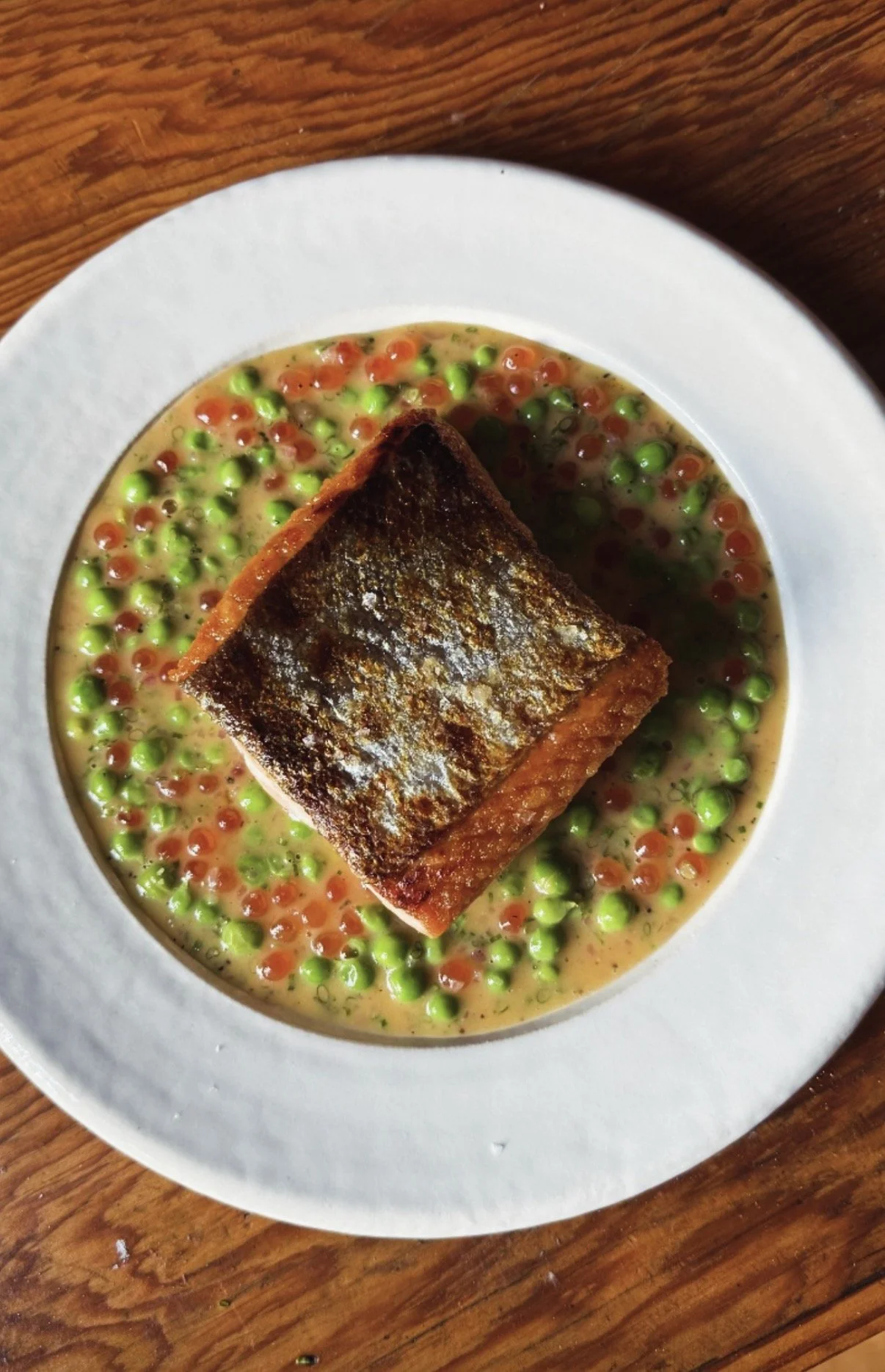 Pan-Roasted Salmon with Ikura &amp; Peas