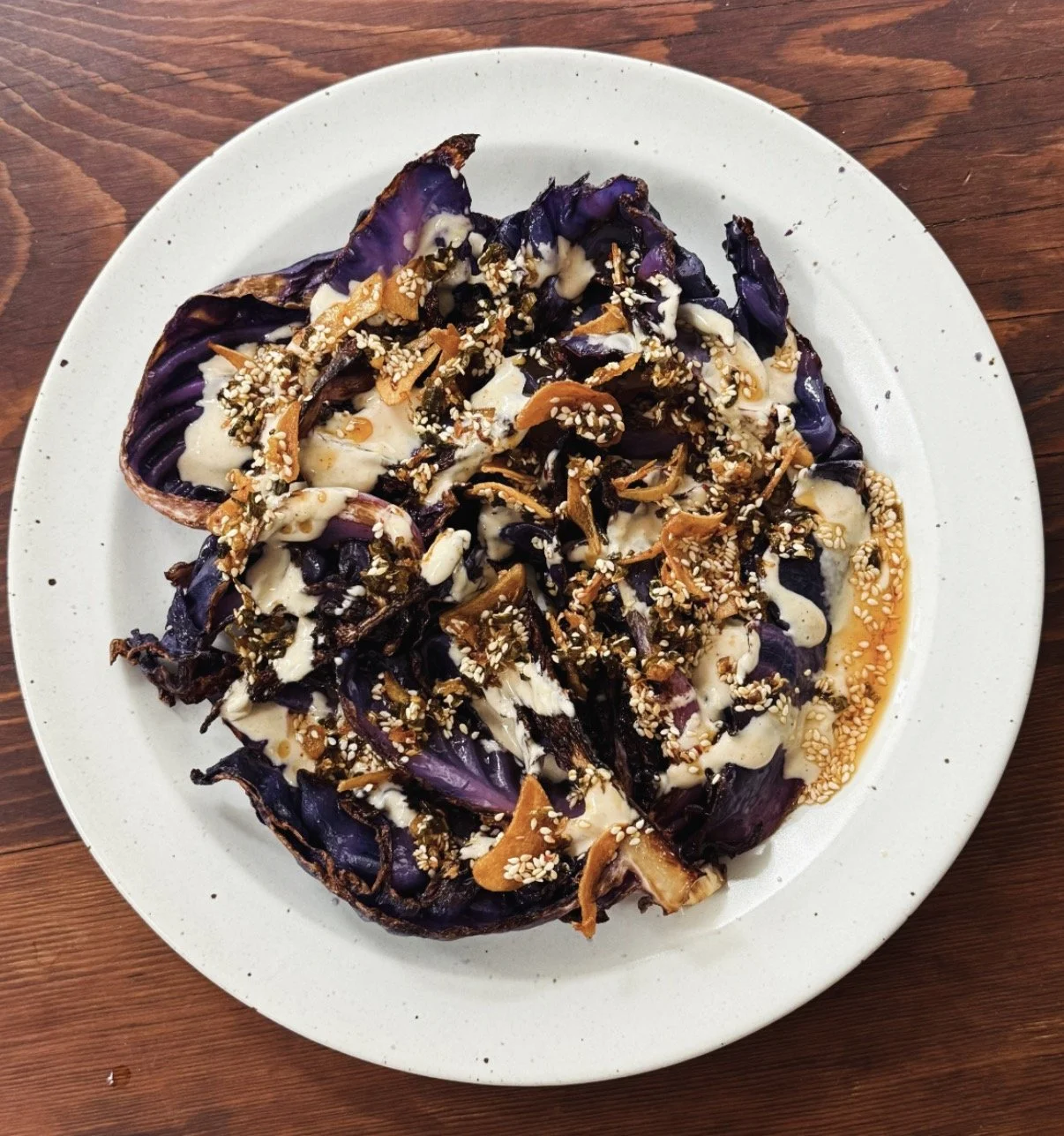 Roasted Red Cabbage with Lemon Tahini &amp; Spicy Scallion Oil