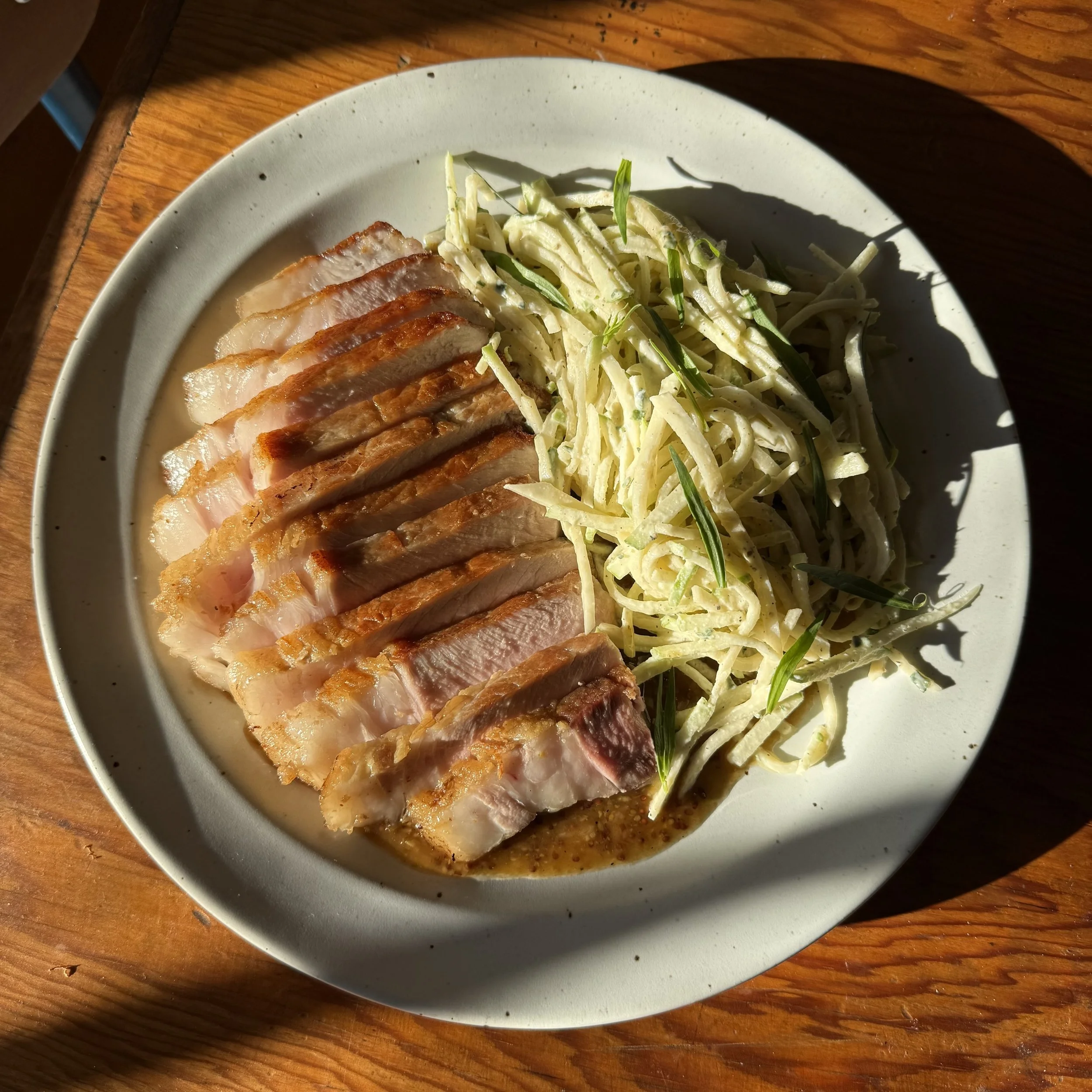 Pork Chop with Celeriac Remoulade &amp; Mustard Pan Sauce