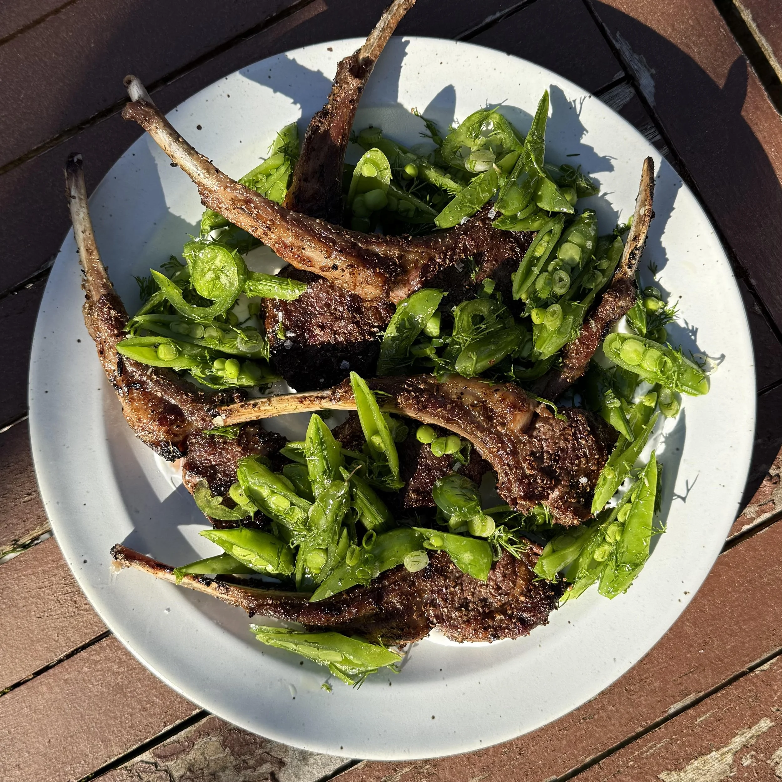 Grilled Lamb Chops with Snap Peas &amp; Yogurt