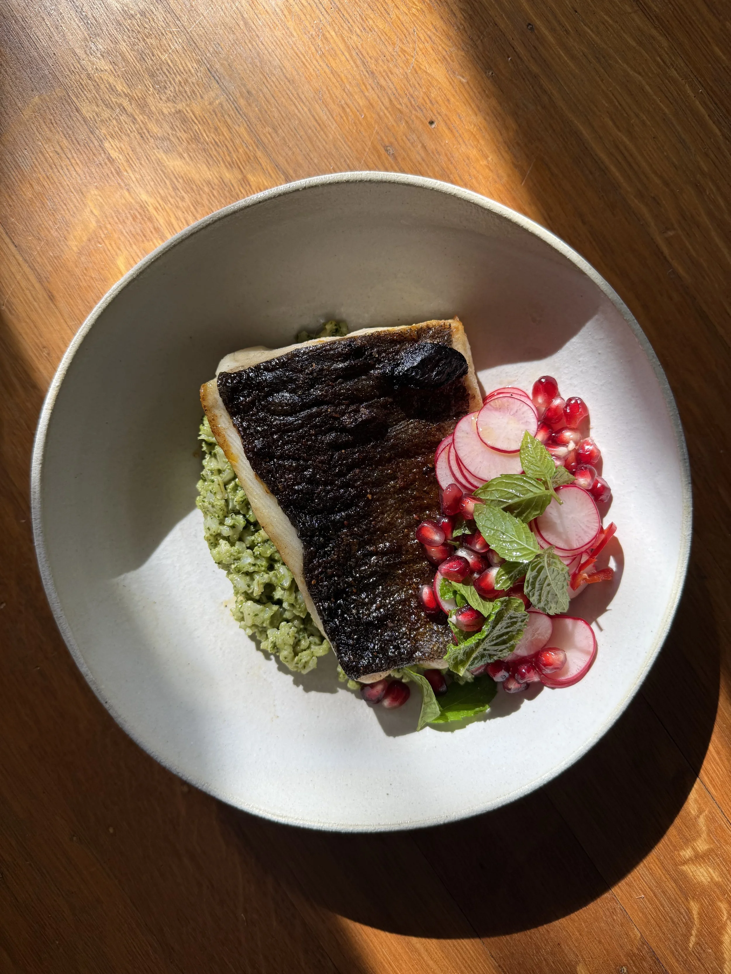 Blackened Black Cod with Cilantro Pesto Rice &amp; Pomegranate