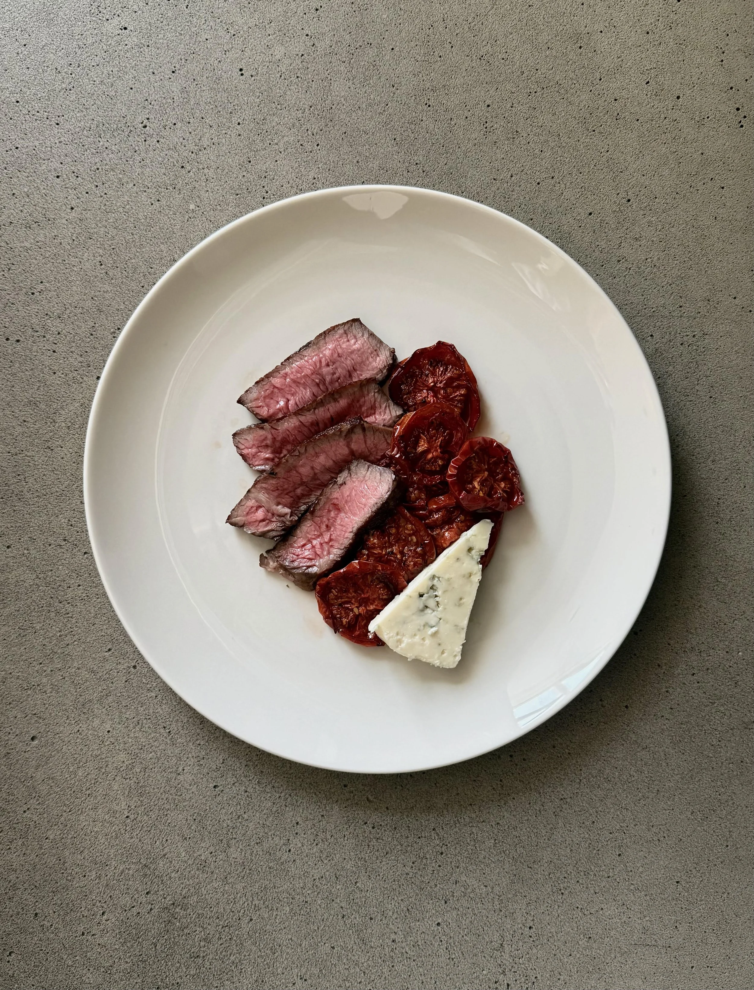 Steak with Slow-Roasted Tomatoes and Smokey Blue Cheese