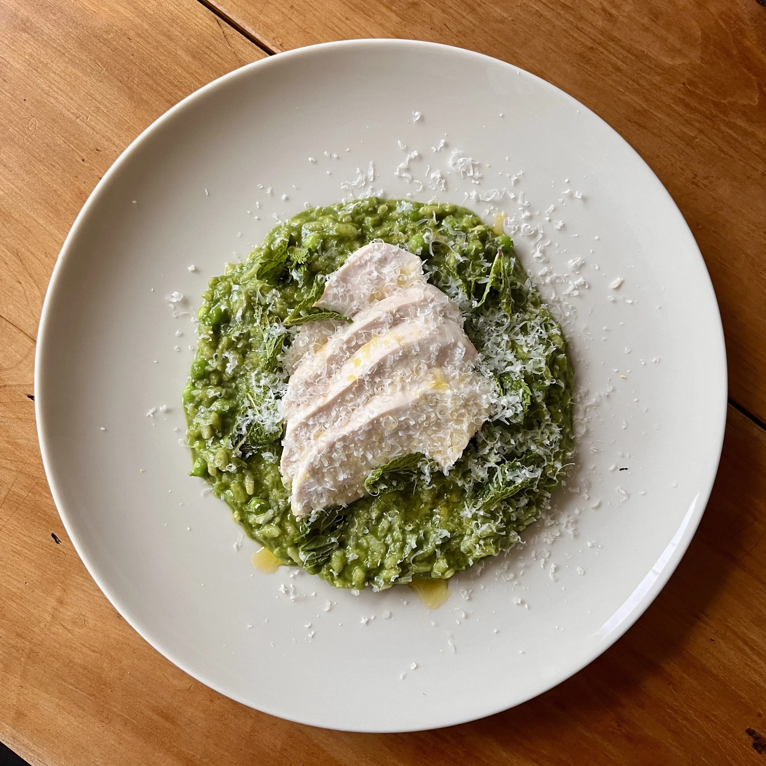 Risotto Verde with Poached Chicken