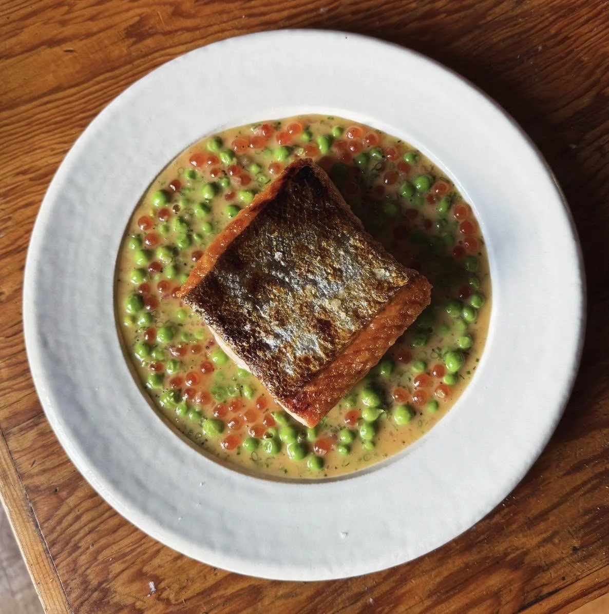 Pan-Roasted Salmon with Ikura &amp; Peas