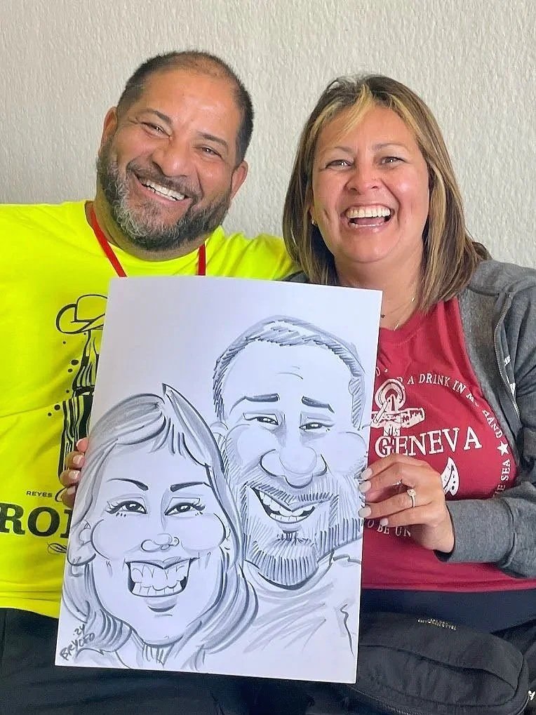 Caricature company party Minneapolis MN event couple laughing