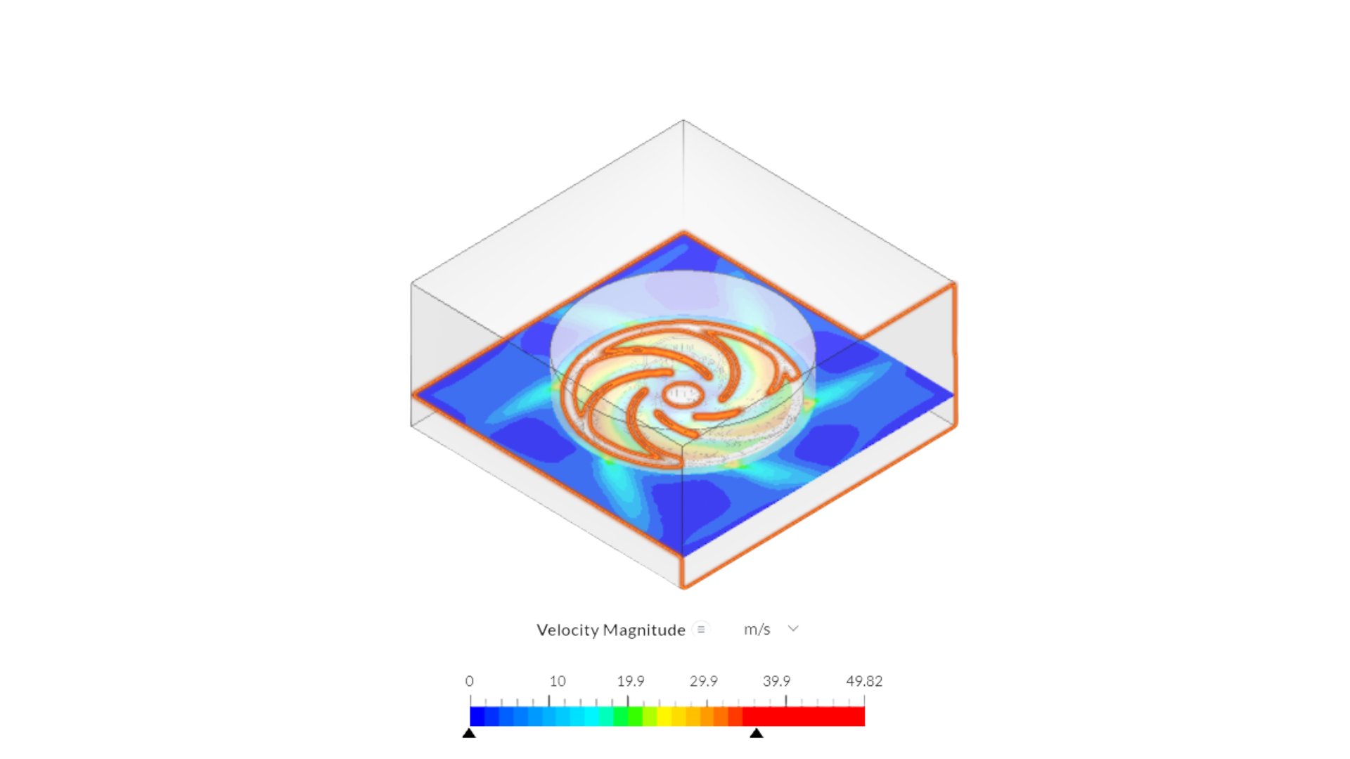 Preliminary CFD study used to visualize flow behavior and velocity distribution through the reconstructed impeller geometry. 

Note: For this project, the simulation was performed as an exploratory engineering exercise to evaluate the model and devel