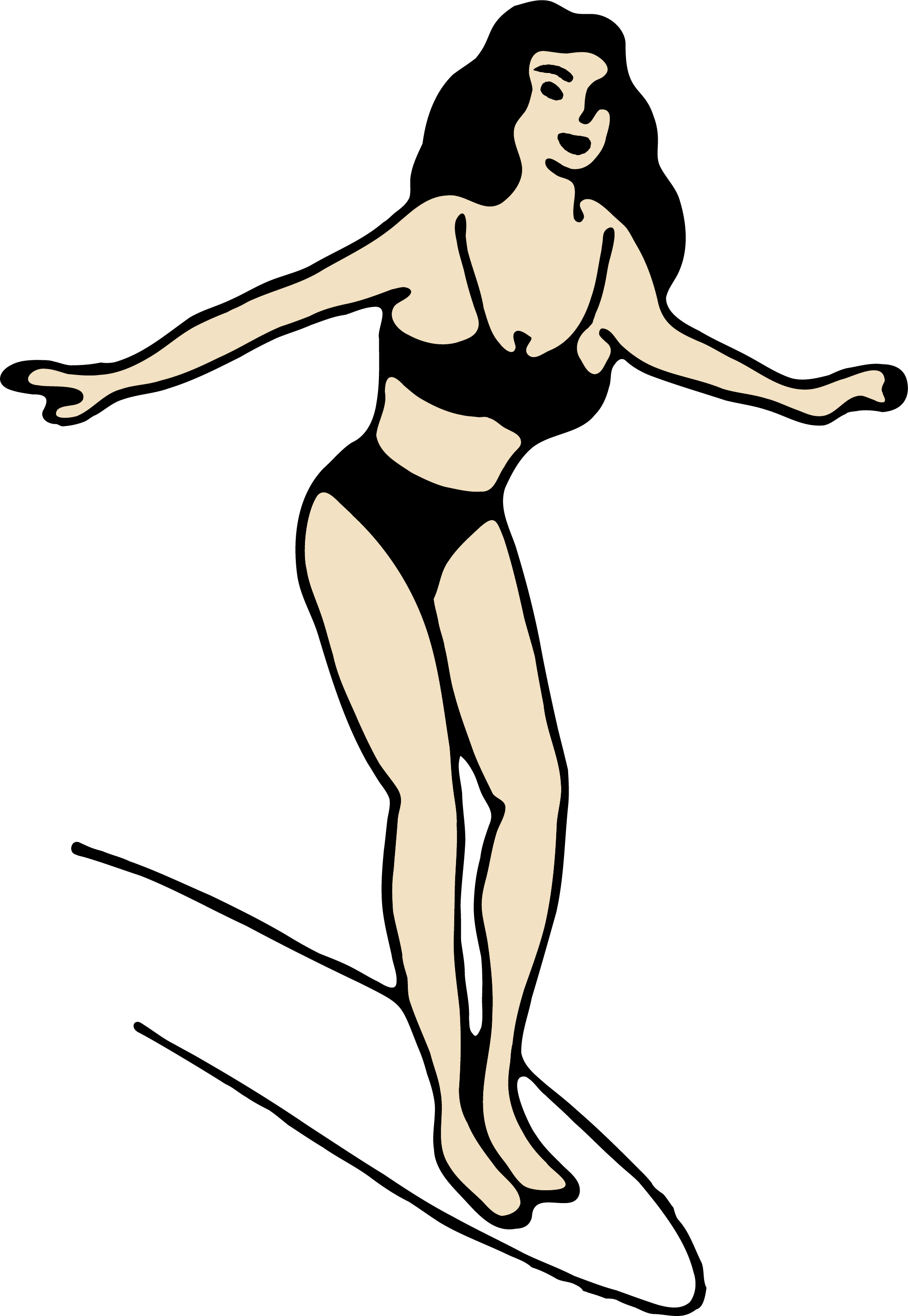 Stylized beige silhouette of a person with outstretched arms and legs on a black background