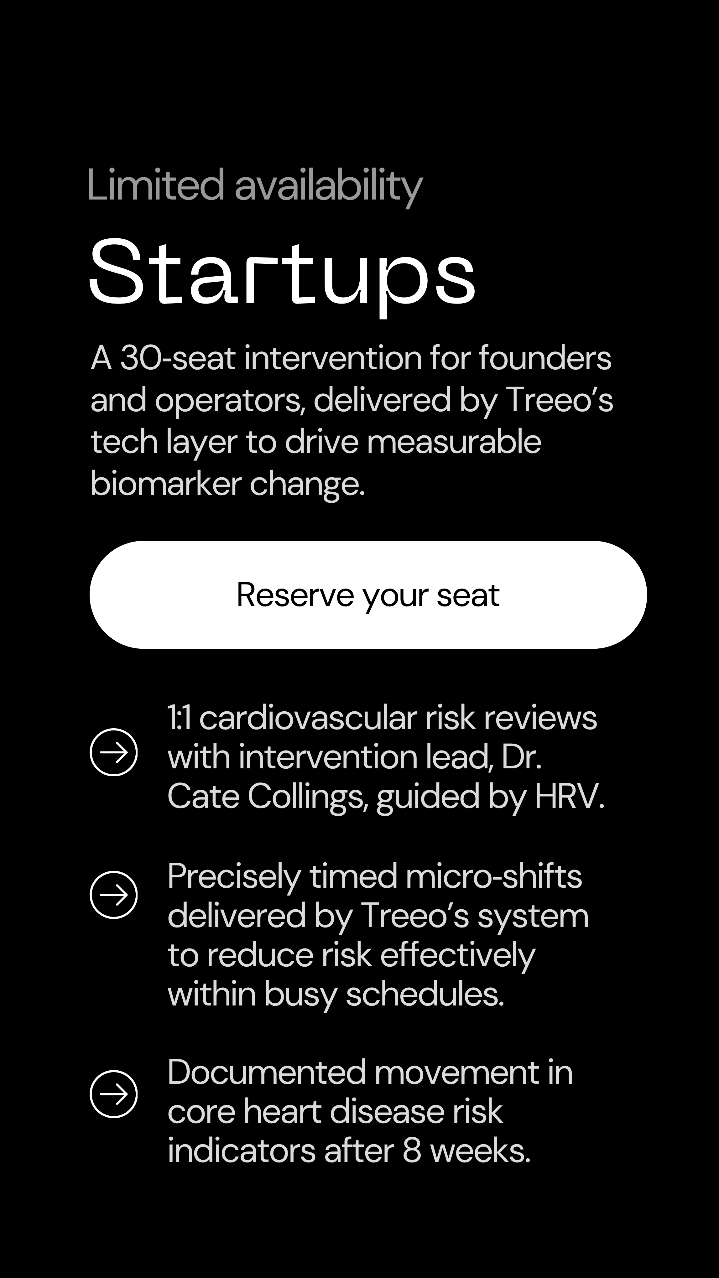 Heart disease and burnout prevention for high-pressure startup teams - founders and operators go through an 8-week intervention, co-designed with a cardiologist.