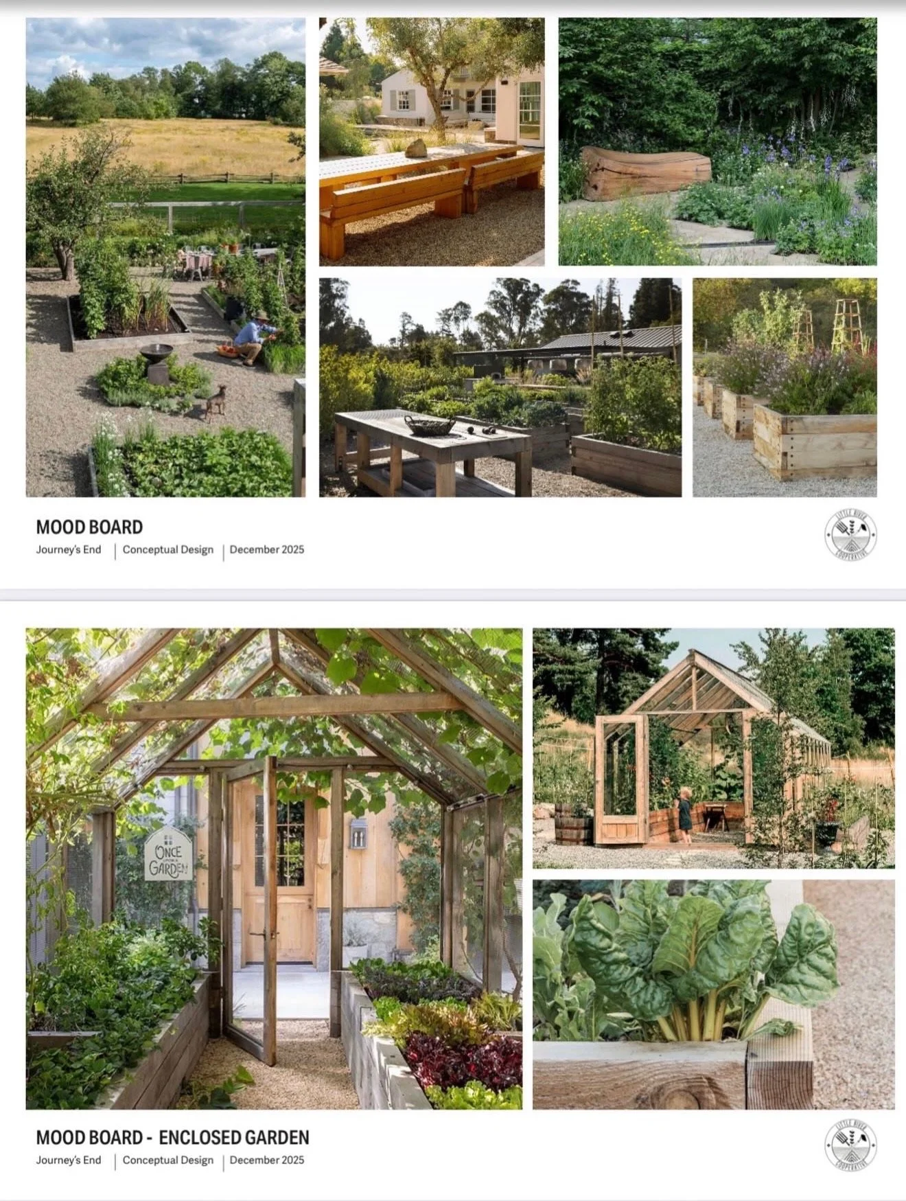 Mood board showing design inspiration for the enclosed kitchen garden