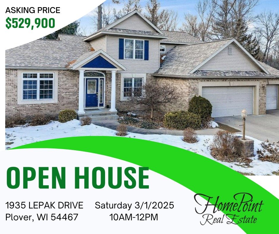 Looking for something to do this weekend? Come join me tomorrow morning from 10AM-12PM for an Open House at 1935 Lepak Dr in Plover. Beautiful homes like this are not available that often in our area. Do you need more room for your growing family? Or