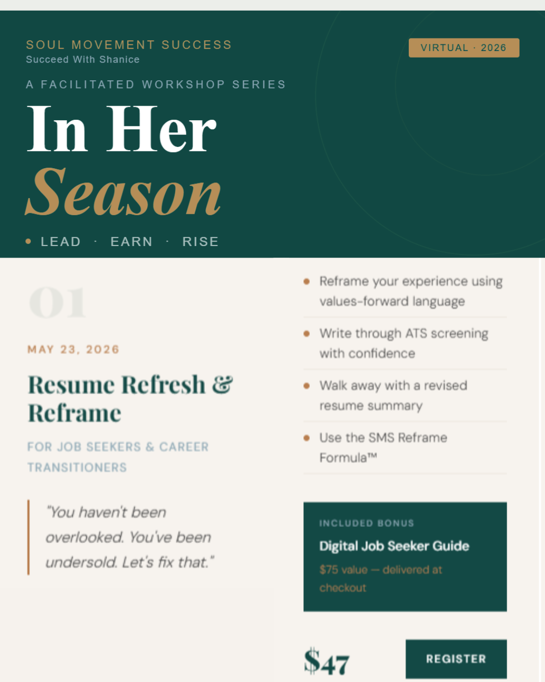 In HER Season Workshop 01: Resume Refresh & Reframe
