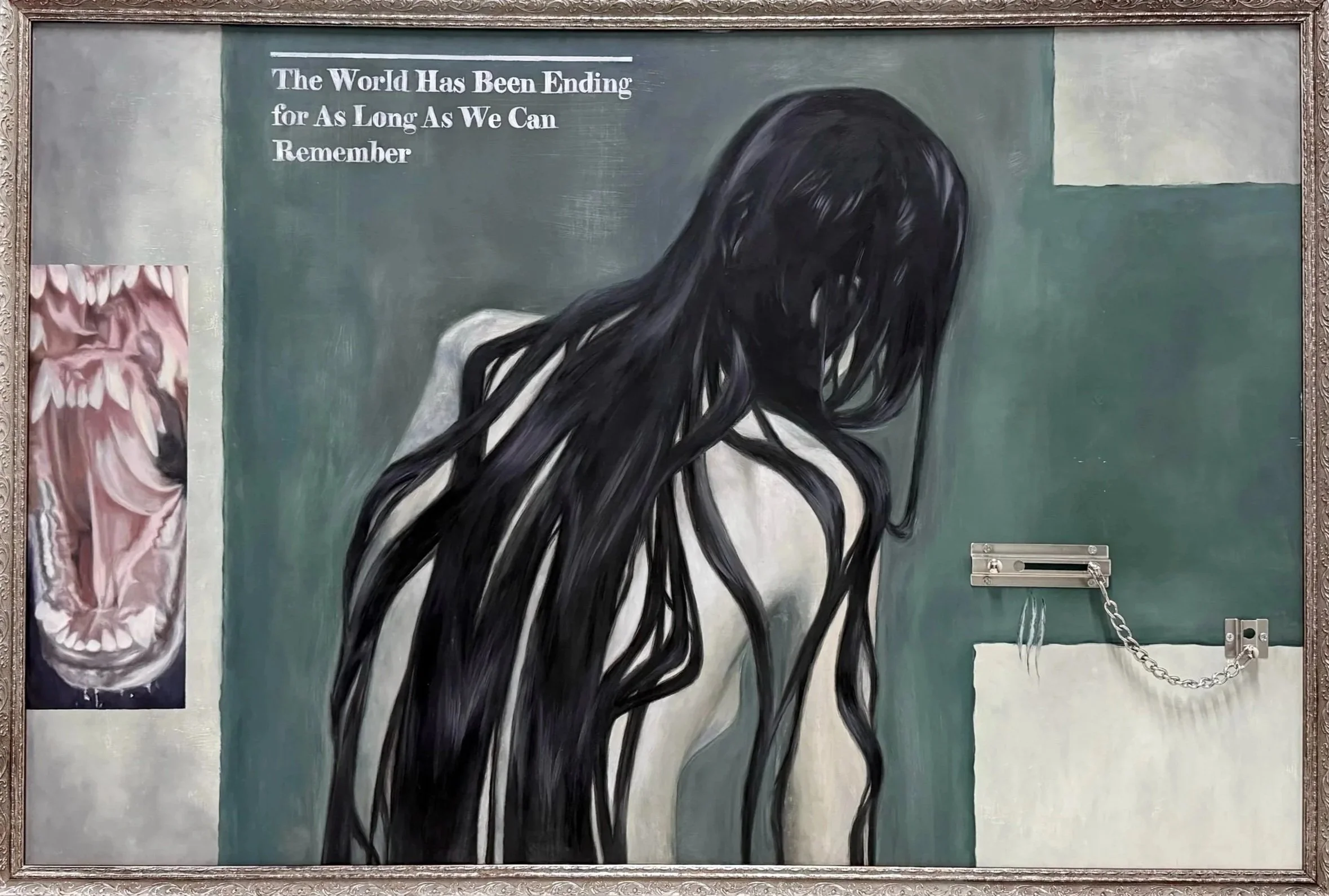 The World Has Been Ending for As Long As We Can Remember, 2025, Oil on wood, metal - 124 x 84 cm