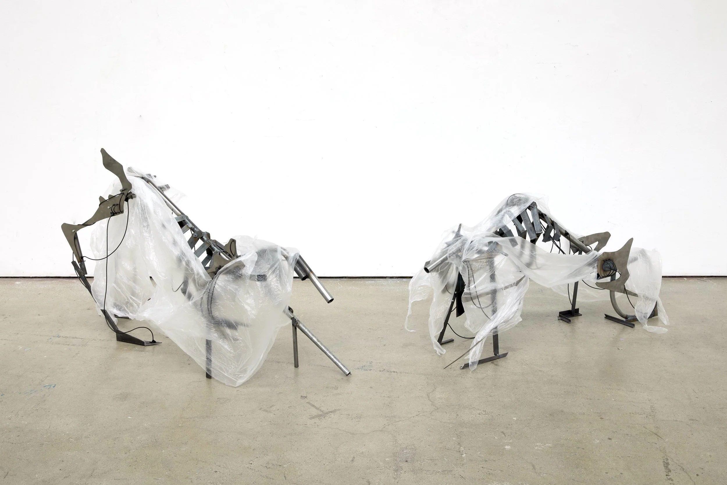 Suffocation, 2026, Mild steel, wire, and plastic - Dimensions variable