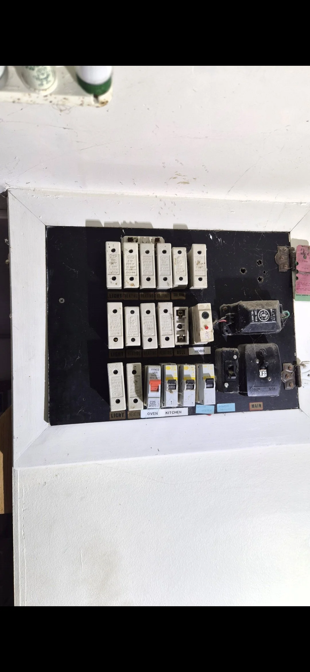 A before photo of a three phase rewireable fuse board recently upgraded.