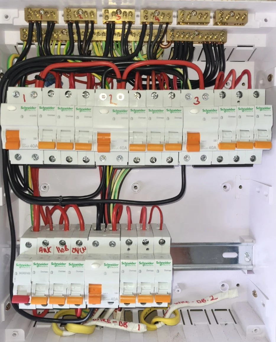 Upgraded basic residential switchboard with RCDs and MCBs
