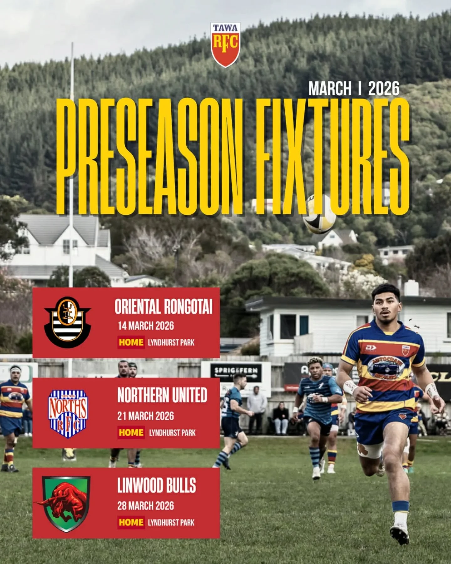 The ACTION starts tomorrow with the first preseason game against @oriesrugby

Kick off 1pm Lyndhurst Park