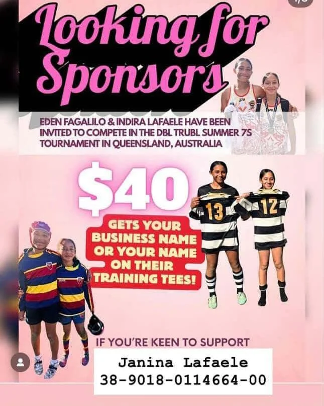 🏉💙 Help Indira Lafaele &amp; Eden Fagalilo get to the Gold Coast! 💙🏉 

Hi friends &amp; Aiga, we&rsquo;re so proud to share that Indira and Eden have been selected to play for the Renegades U14 Girls Rugby 7s team at the DT Summer 7s Tournament o