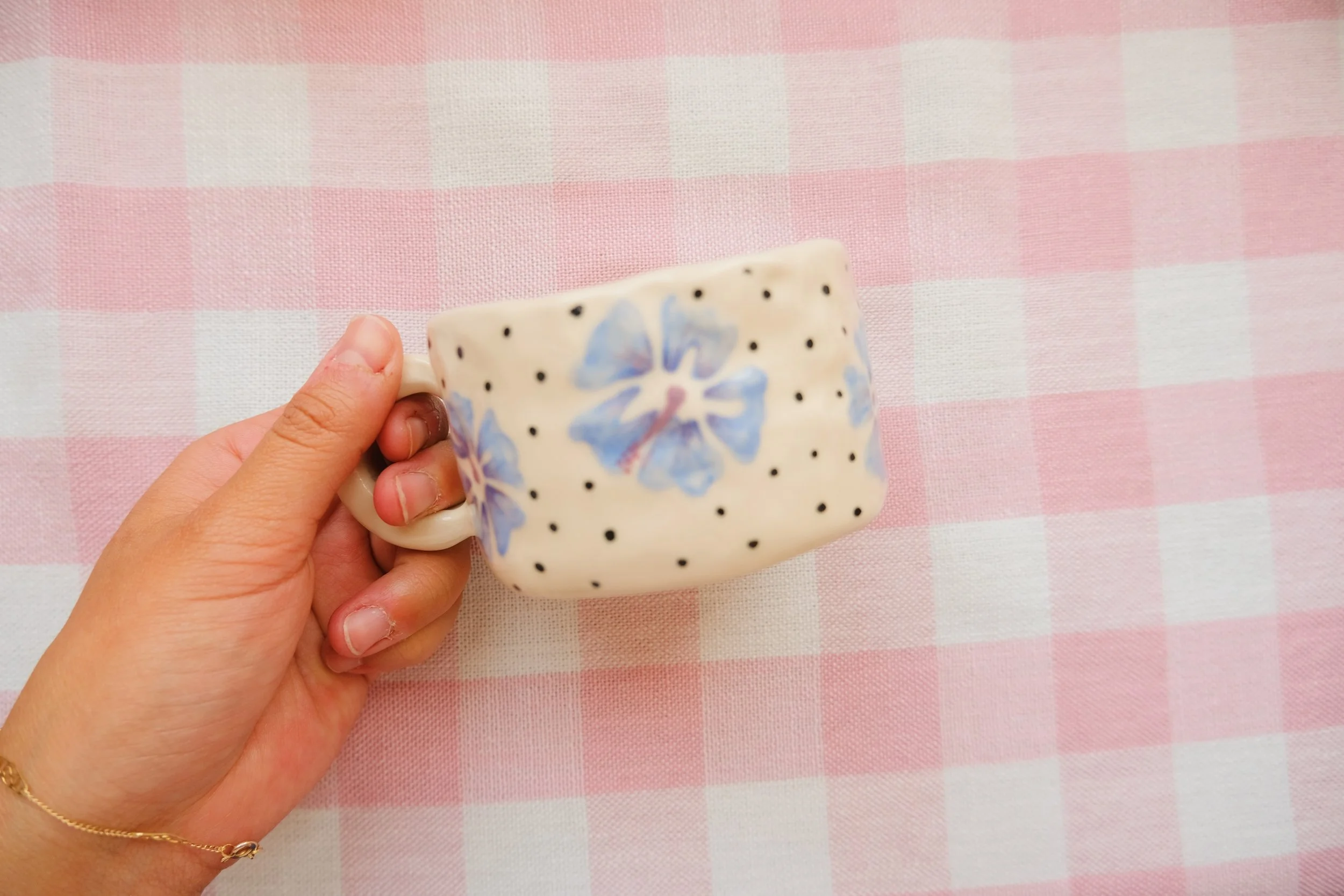 Blue hibiscus latte mug