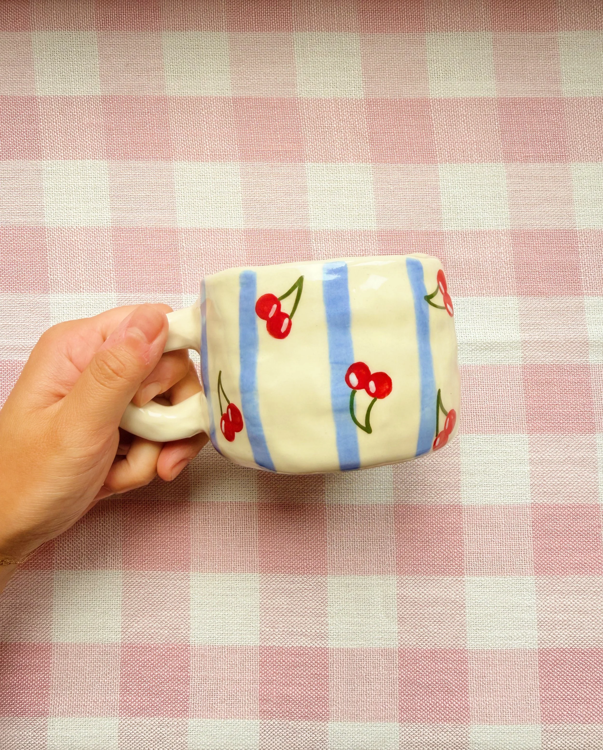 Cherry Stripey Latte Mug