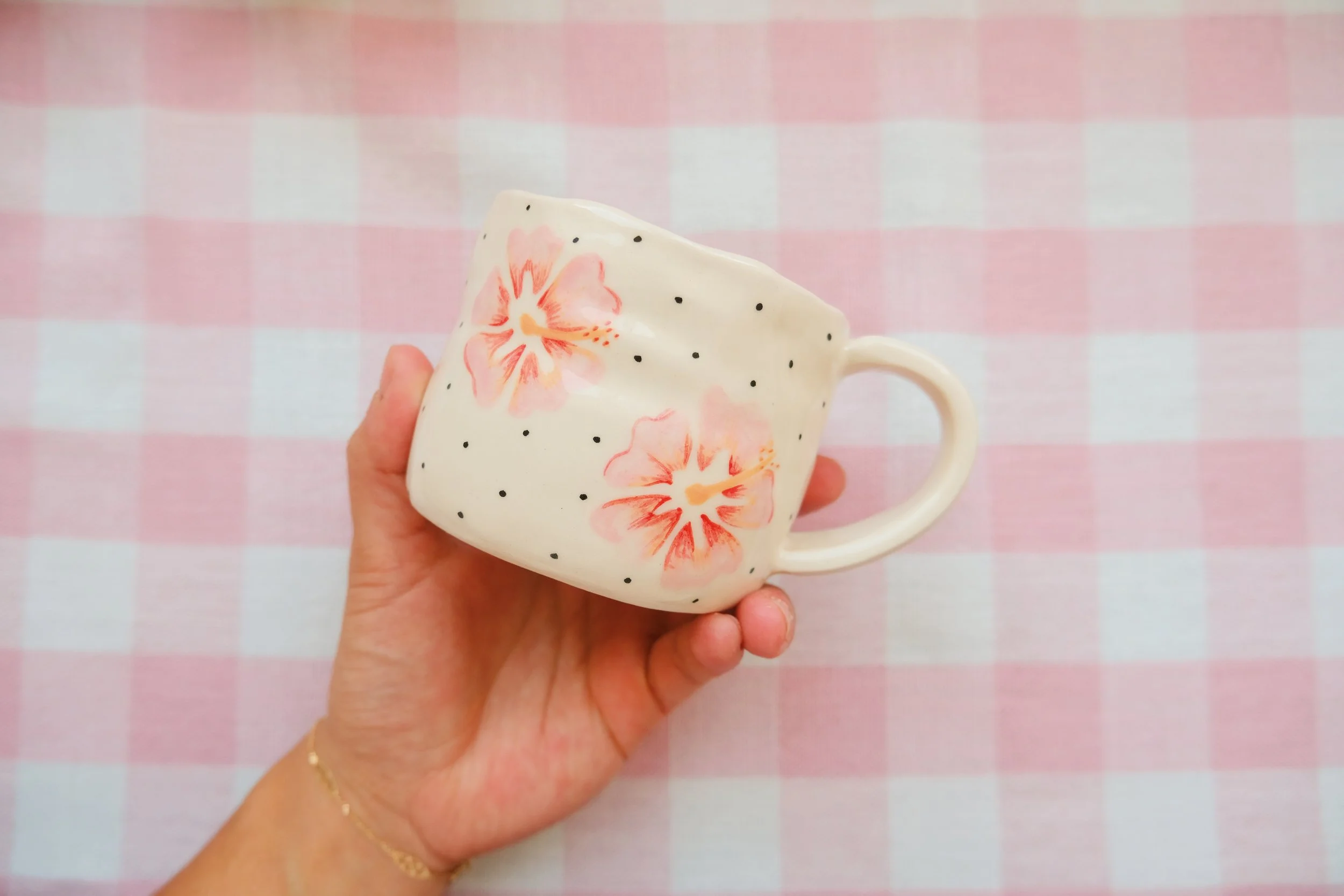 Pink hibiscus latte mug