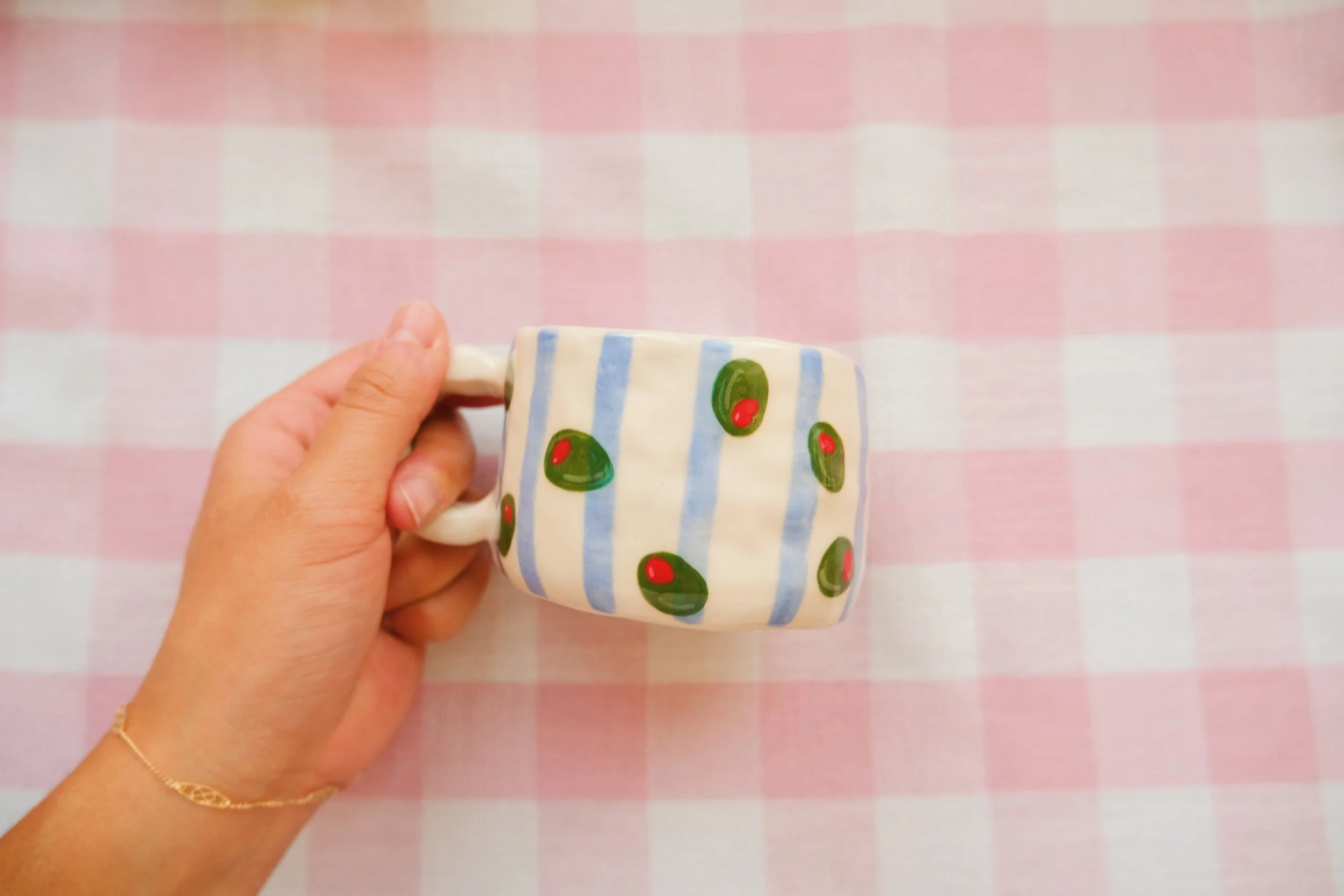 Olive stripe latte mug