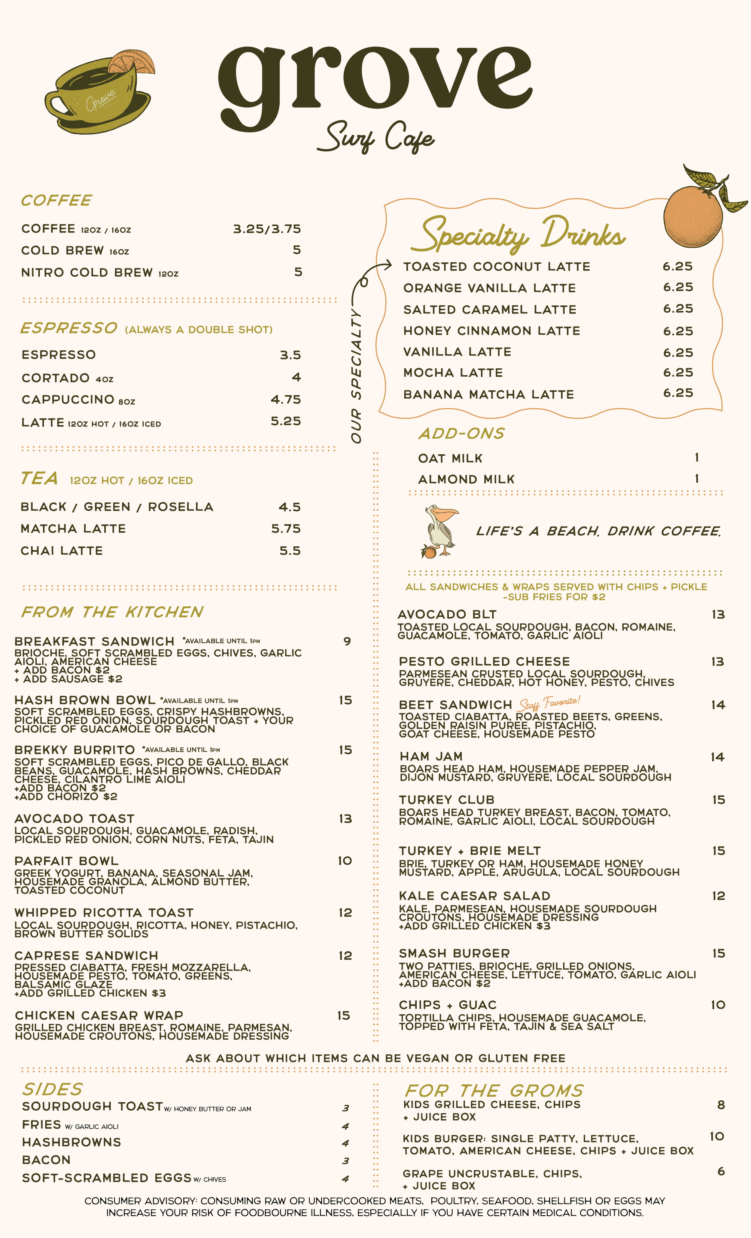 Grove Surf Cafe Indian Rocks Beach Menu