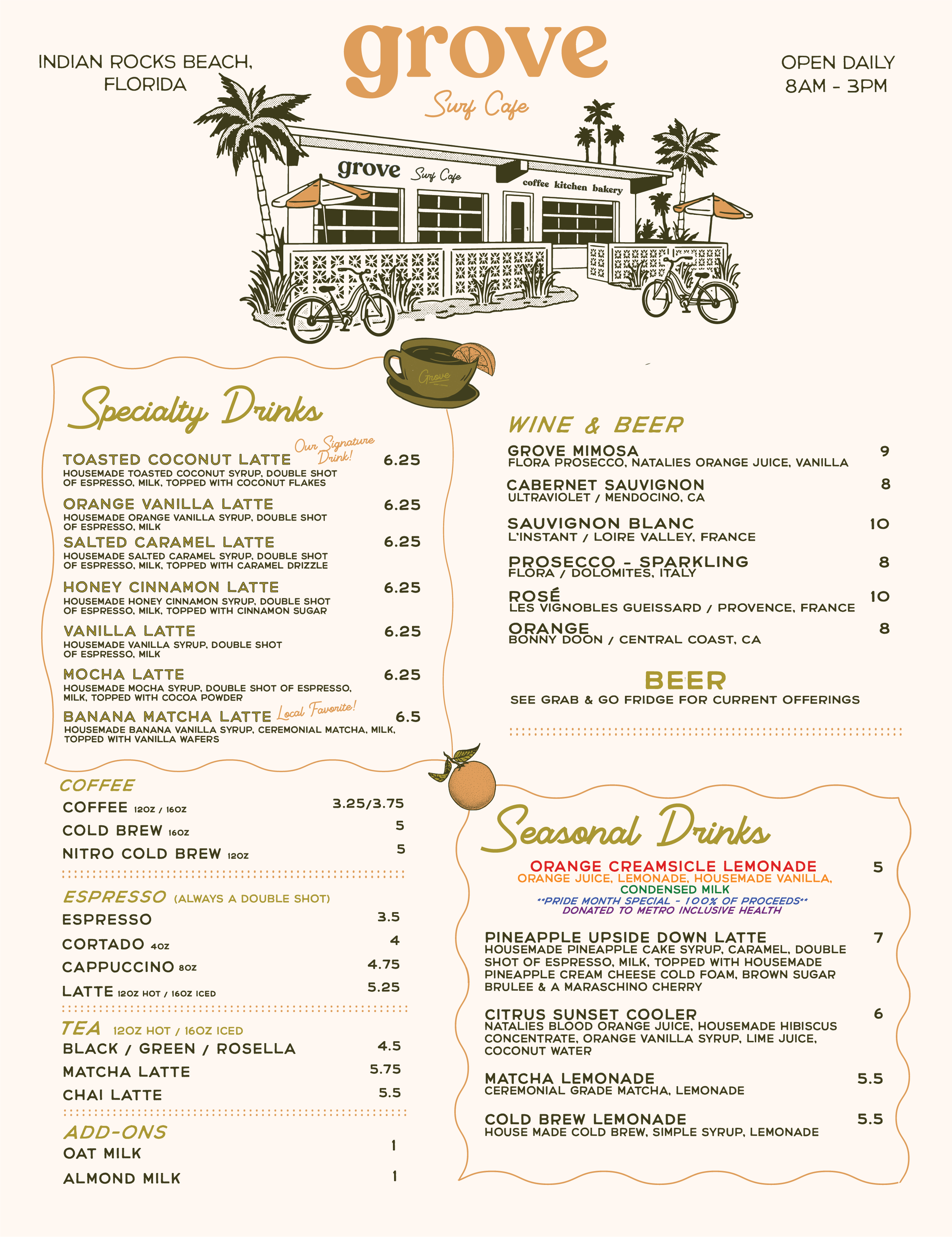 Grove IRB Best Coffee Menu - Front