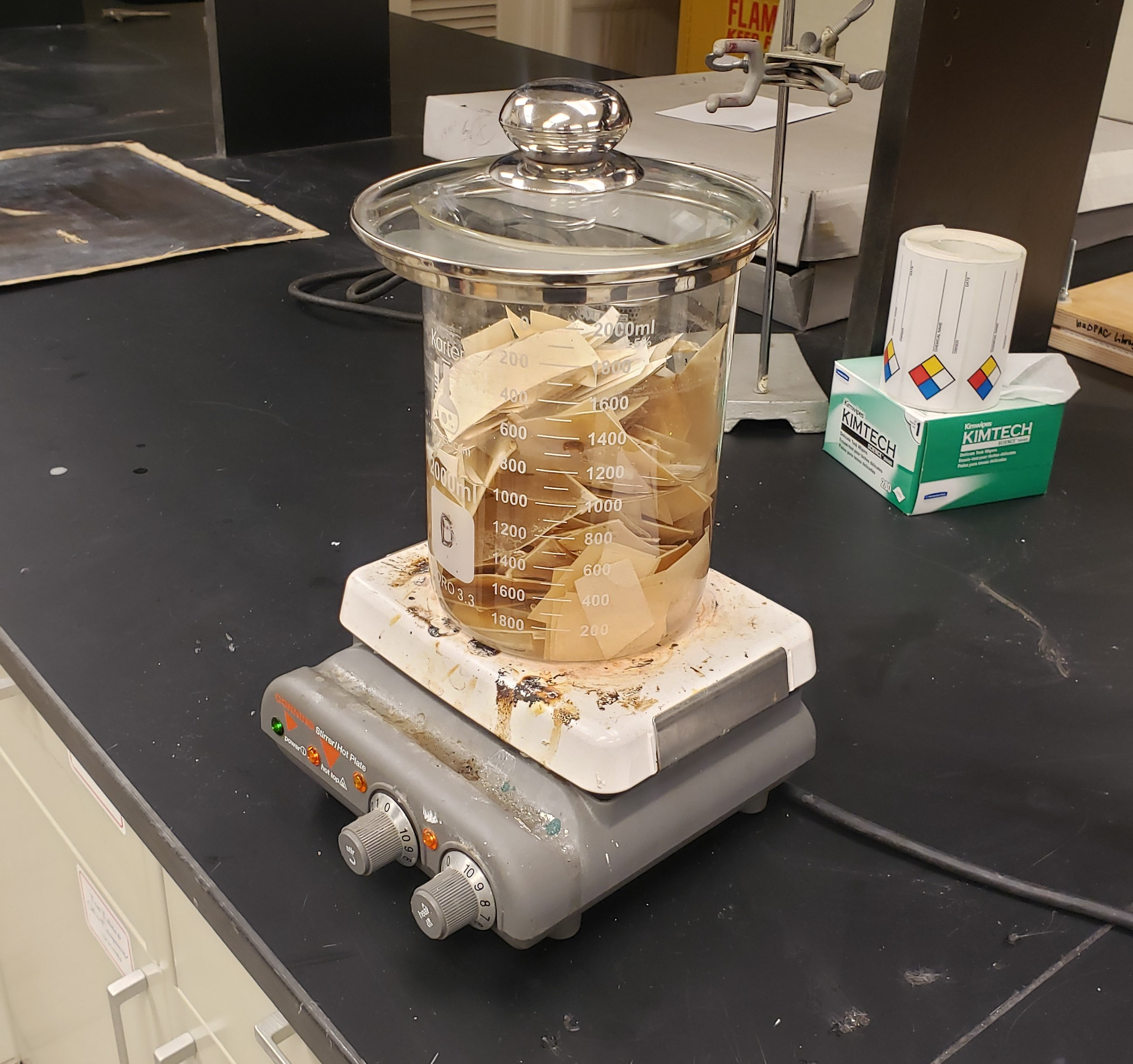 The canvas was sized with two applications of animal glue and sanded in between. Pictured: making rabbit skin/parchment glue.