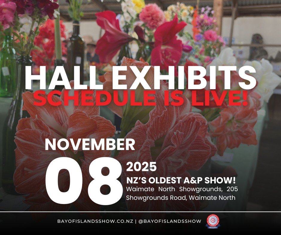 Hall Entries - things to know for your entries!

Please download &amp; print your entry forms beforehand, you will be required to have these completed when arriving at the Hall to deliver your entries.

https://www.bayofislandsshow.co.nz/hall-exhibit
